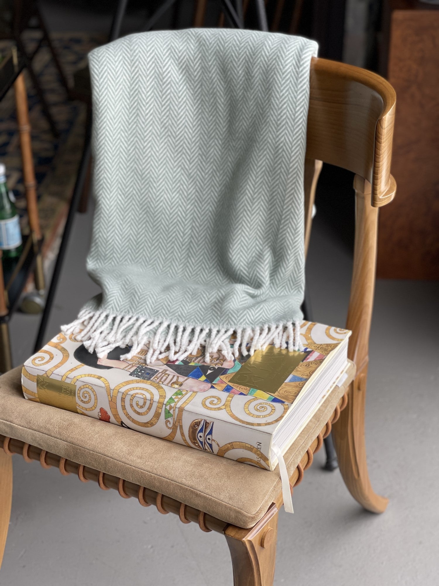 55" X 70" Sage and Ivory Woven Cotton Herringbone Plush Throw Blanket-Throws & Blankets-DECOROLALA