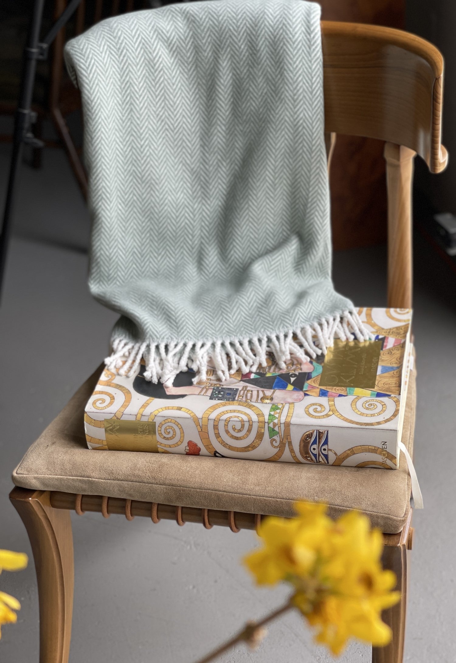 55" X 70" Sage and Ivory Woven Cotton Herringbone Plush Throw Blanket-Throws & Blankets-DECOROLALA