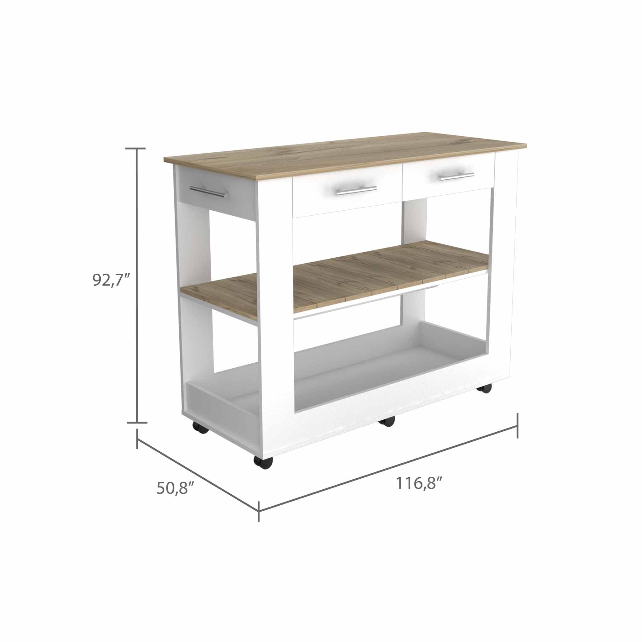 White and Brown 40" Rolling Kitchen Cart With Storage-Kitchen Carts-Islands-DECOROLALA