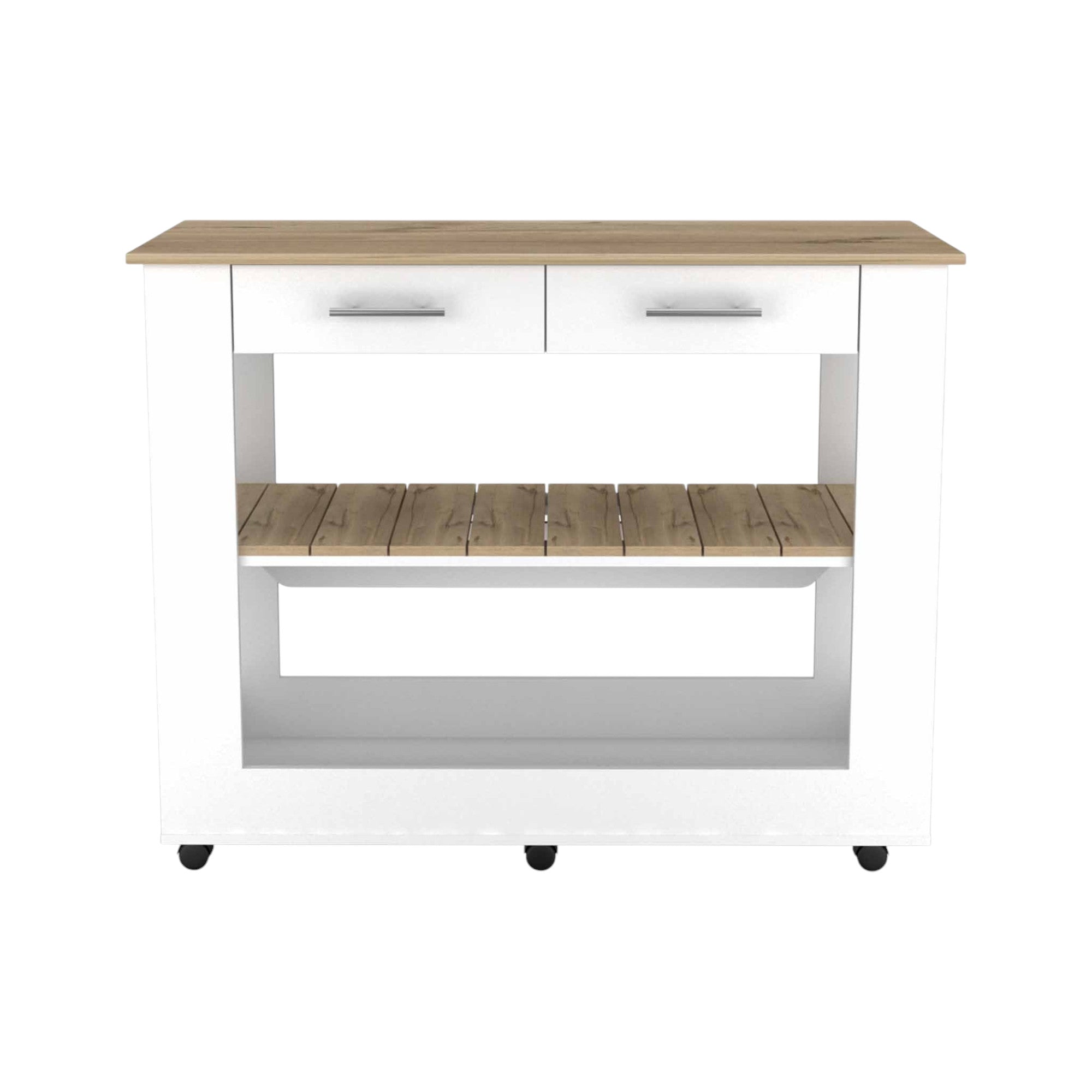 White and Brown 40" Rolling Kitchen Cart With Storage-Kitchen Carts-Islands-DECOROLALA