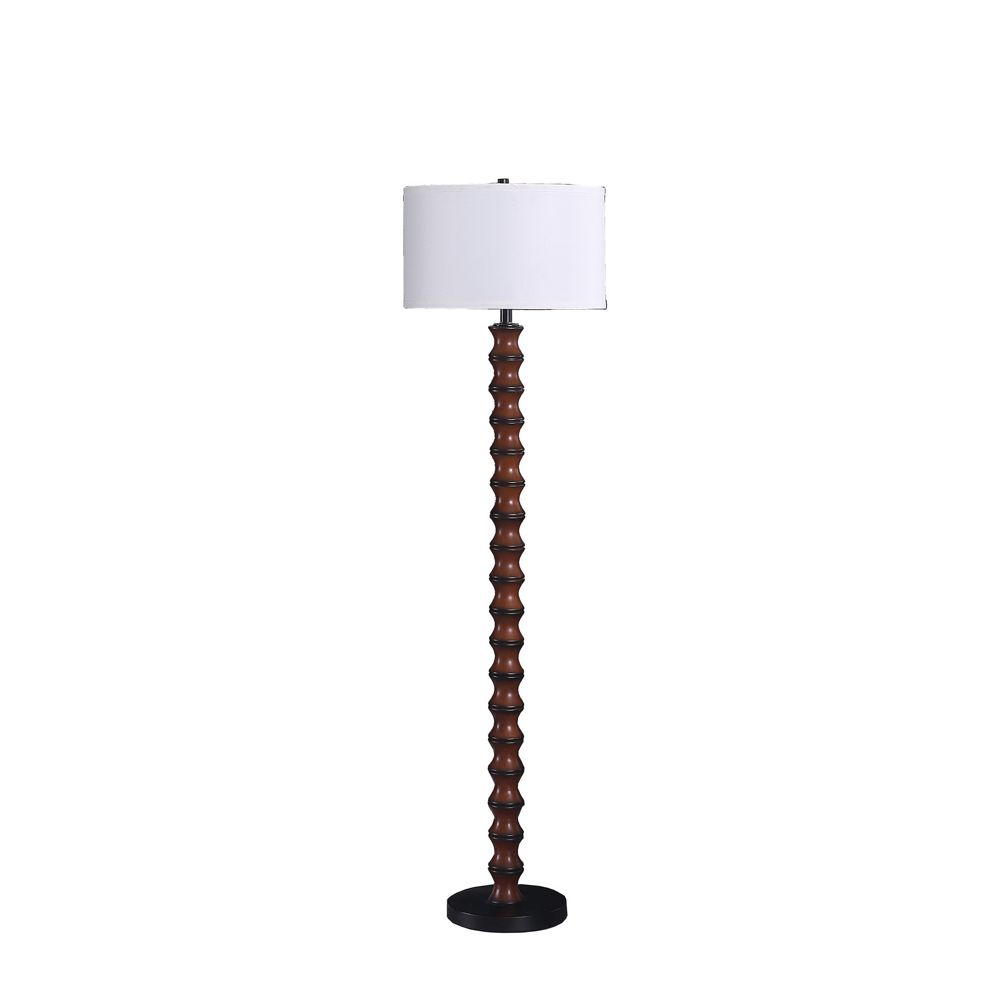 61" Brown And White Resin Floor Lamp With White Fabric Drum Shade-Floor Lamps-DECOROLALA