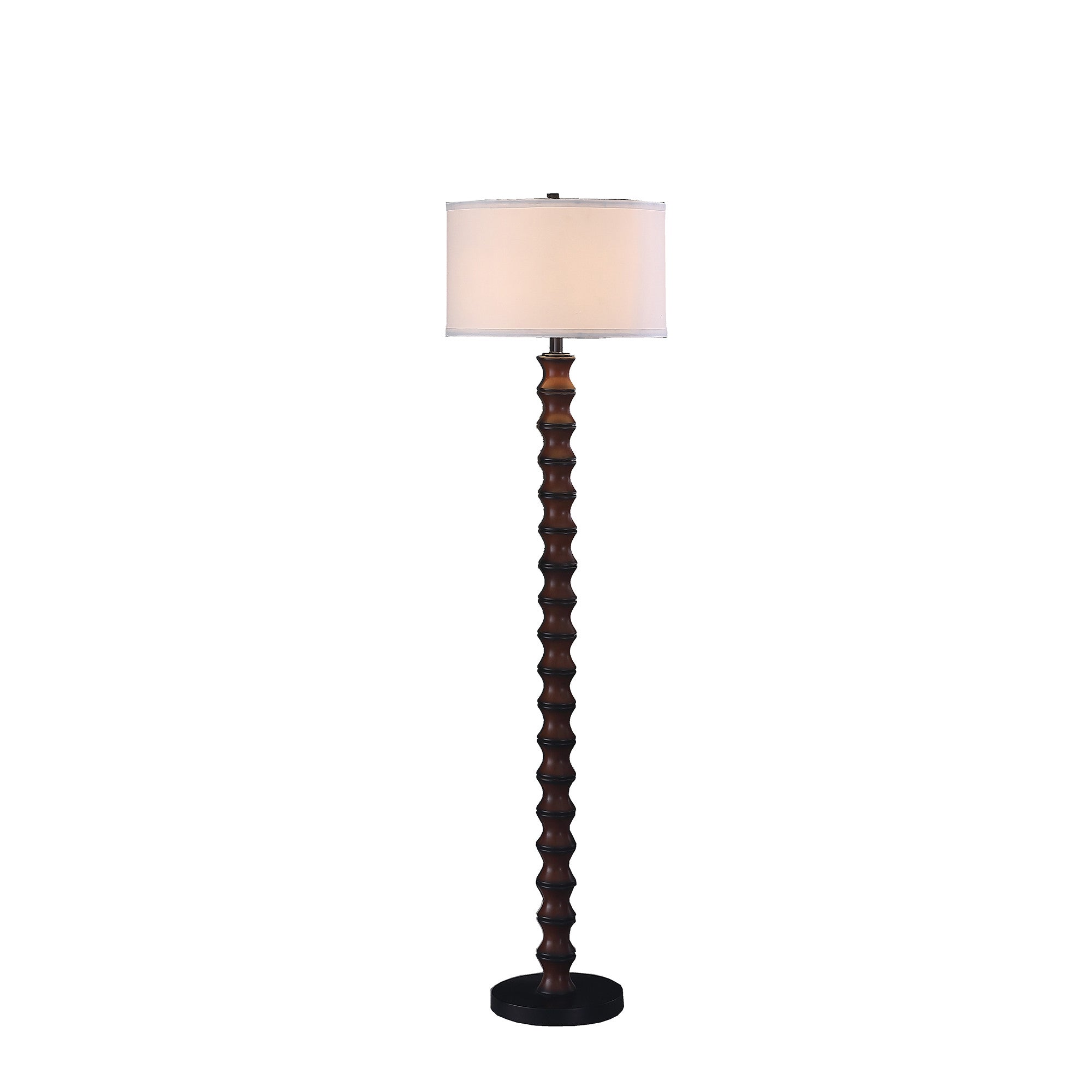 61" Brown And White Resin Floor Lamp With White Fabric Drum Shade-Floor Lamps-DECOROLALA
