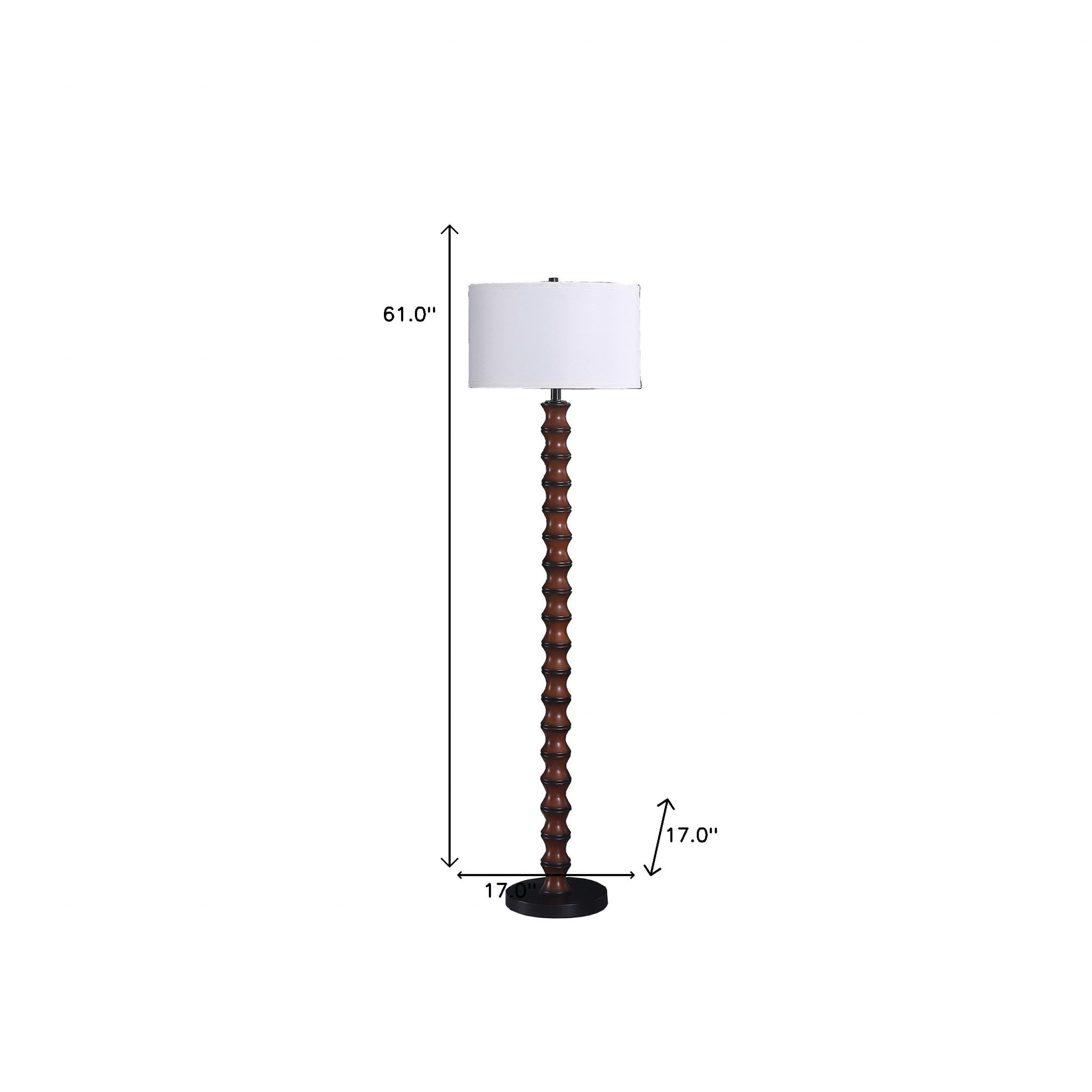 61" Brown And White Resin Floor Lamp With White Fabric Drum Shade-Floor Lamps-DECOROLALA