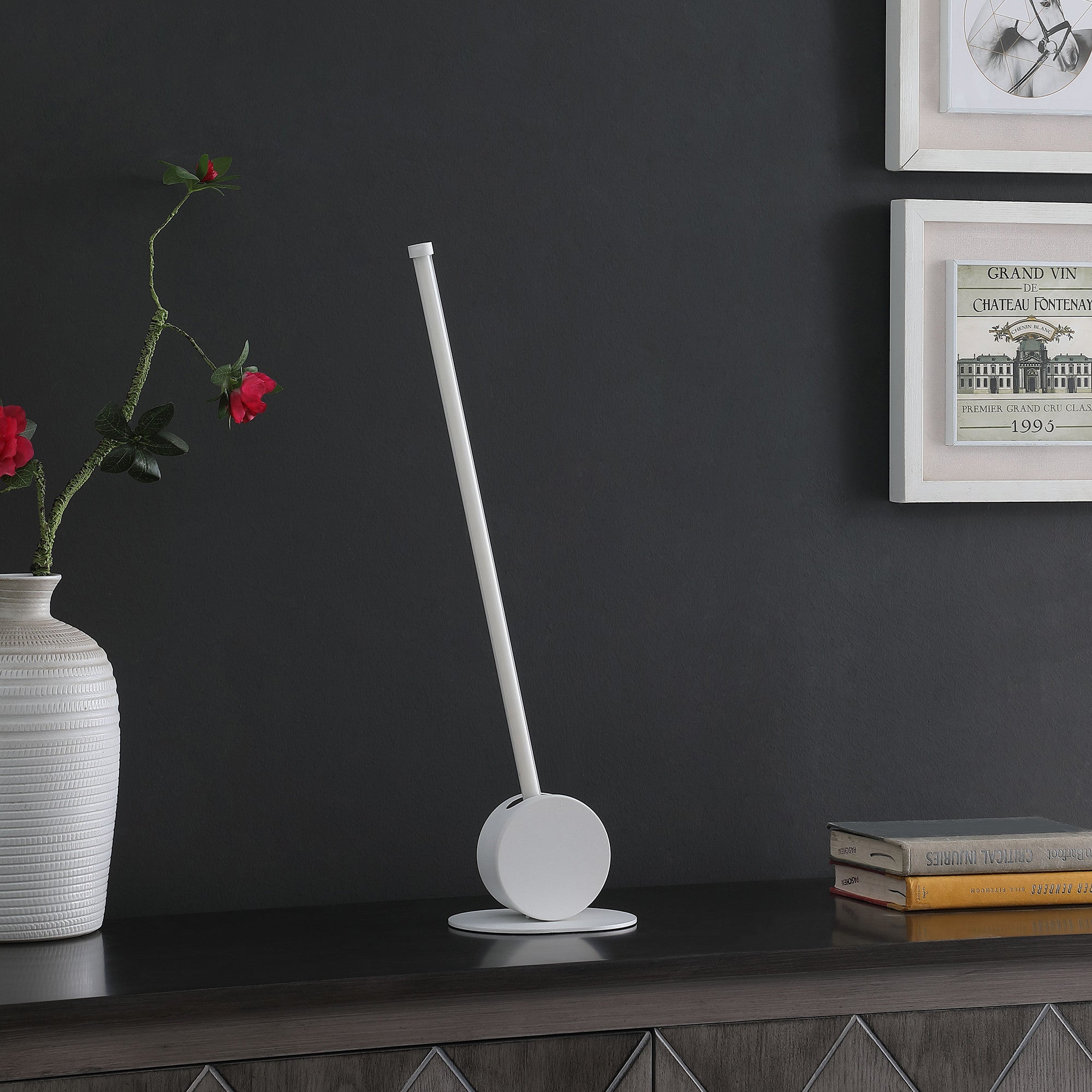 23" White Metal Leaning Stick LED Table Lamp-Table Lamps-DECOROLALA