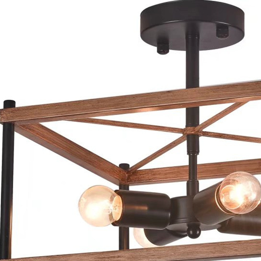 Industrial Wood Square Four Light Ceiling Fixture-Chandeliers-DECOROLALA