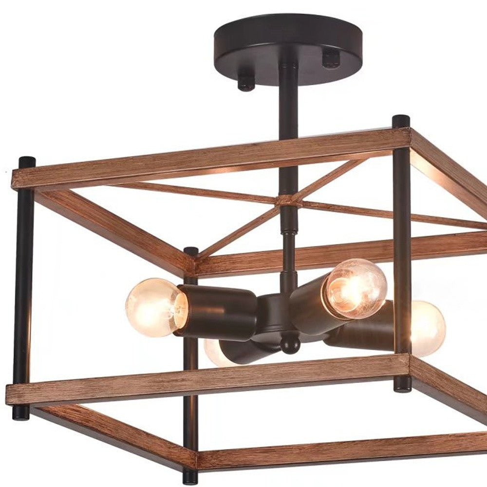 Industrial Wood Square Four Light Ceiling Fixture-Chandeliers-DECOROLALA