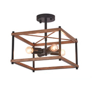 Industrial Wood Square Four Light Ceiling Fixture-Chandeliers-DECOROLALA