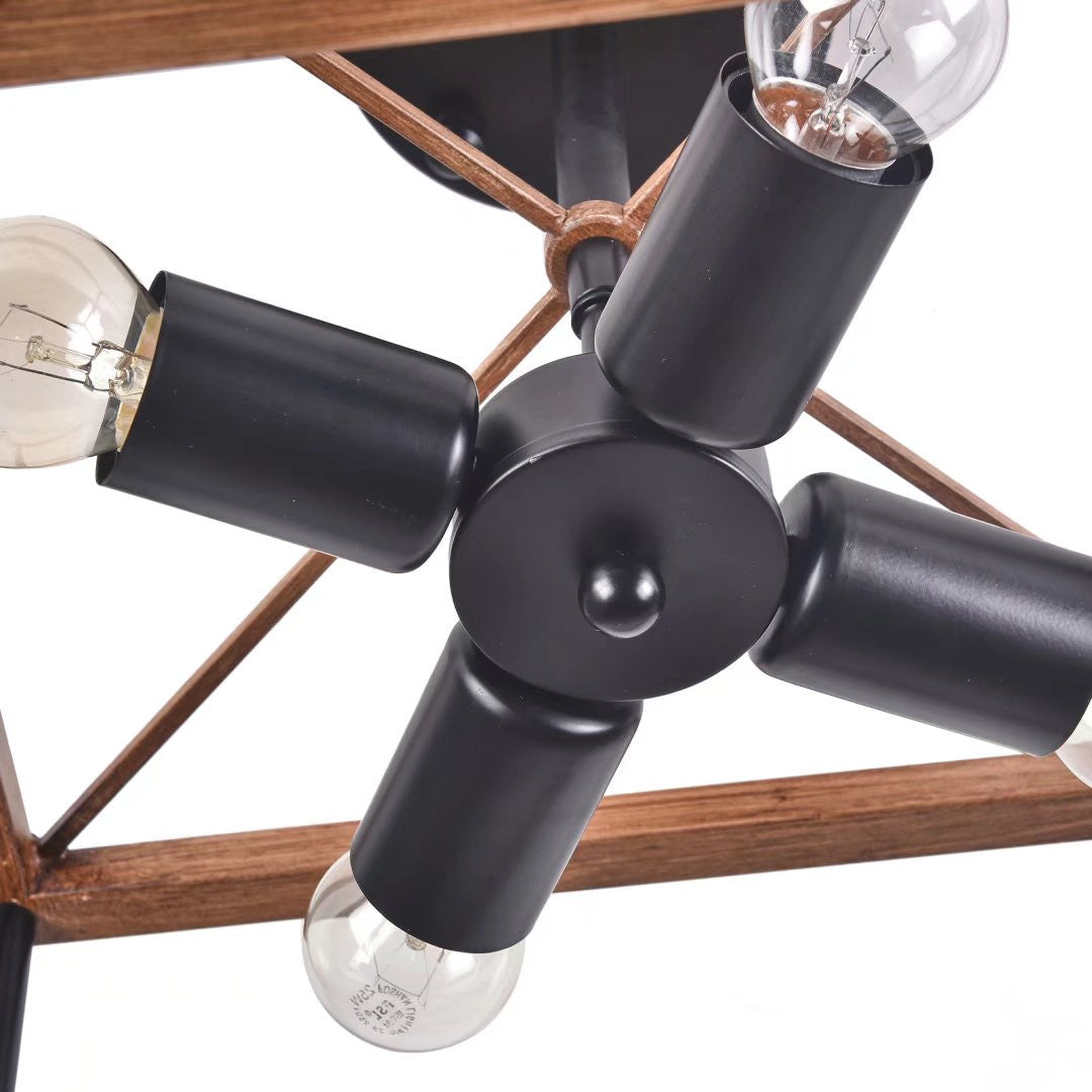 Industrial Wood Square Four Light Ceiling Fixture-Chandeliers-DECOROLALA