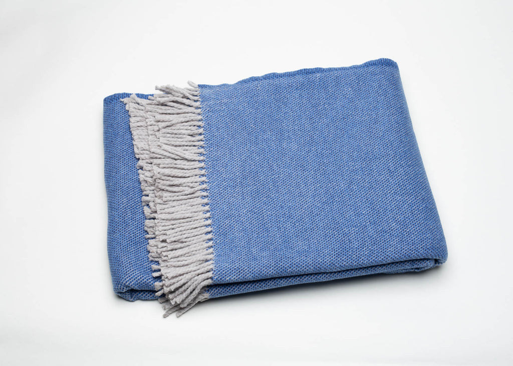 Cobalt Blue Mini Dot Fringed Throw Blanket-Throws & Blankets-DECOROLALA