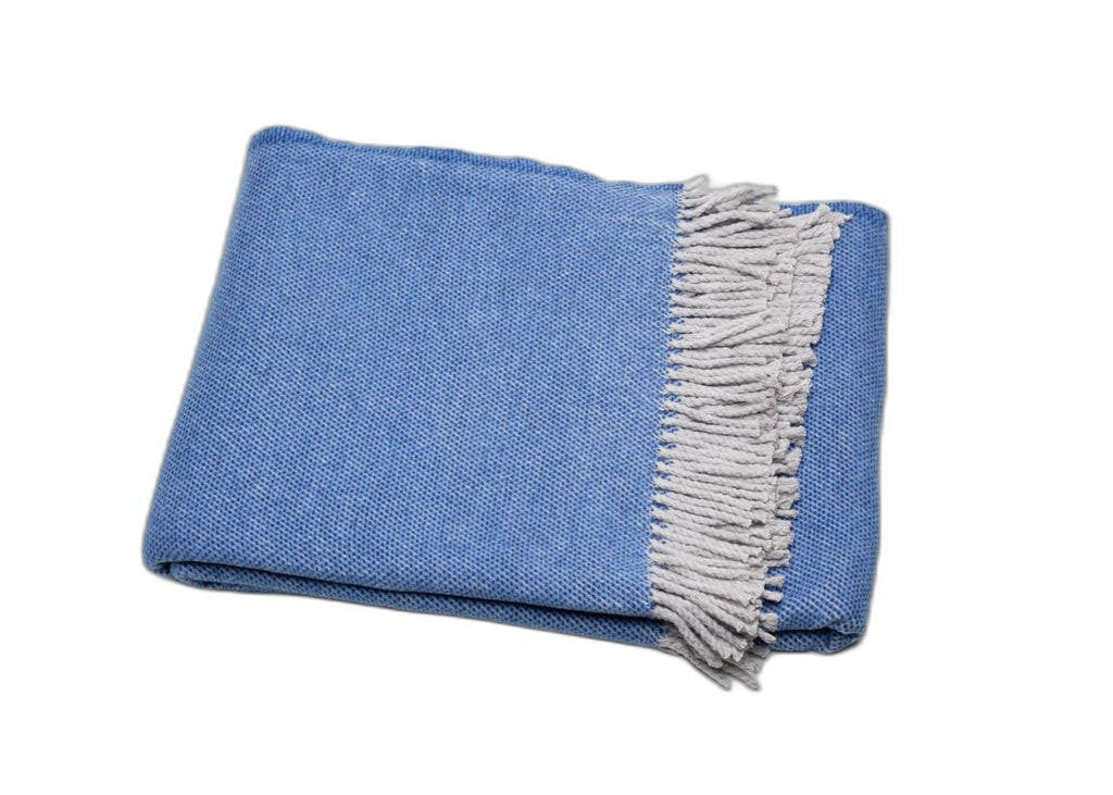 Cobalt Blue Mini Dot Fringed Throw Blanket-Throws & Blankets-DECOROLALA