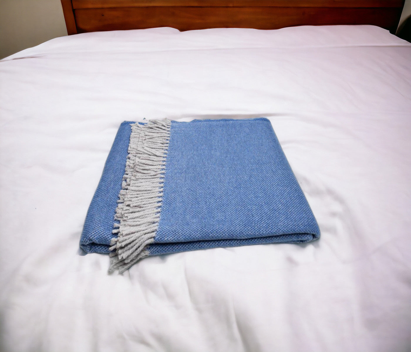 Cobalt Blue Mini Dot Fringed Throw Blanket-Throws & Blankets-DECOROLALA