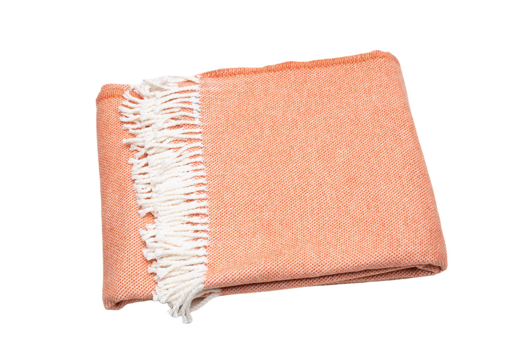 55" X 70" Coral And Ivory Cotton Woven Plush Throw Blanket with Tassels-Throws & Blankets-DECOROLALA