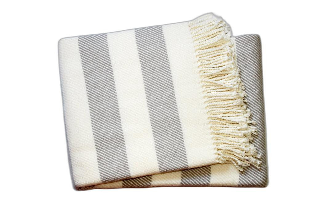 Cream and Gray Slanted Stripe Fringed Throw Blanket-Throws & Blankets-DECOROLALA