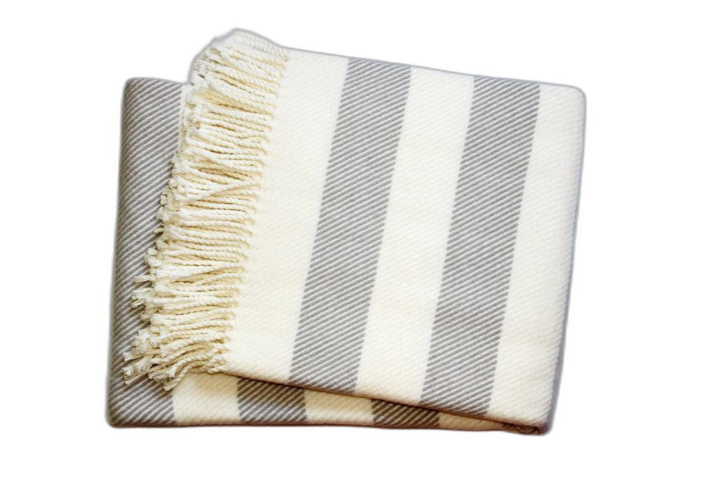 Cream and Gray Slanted Stripe Fringed Throw Blanket-Throws & Blankets-DECOROLALA