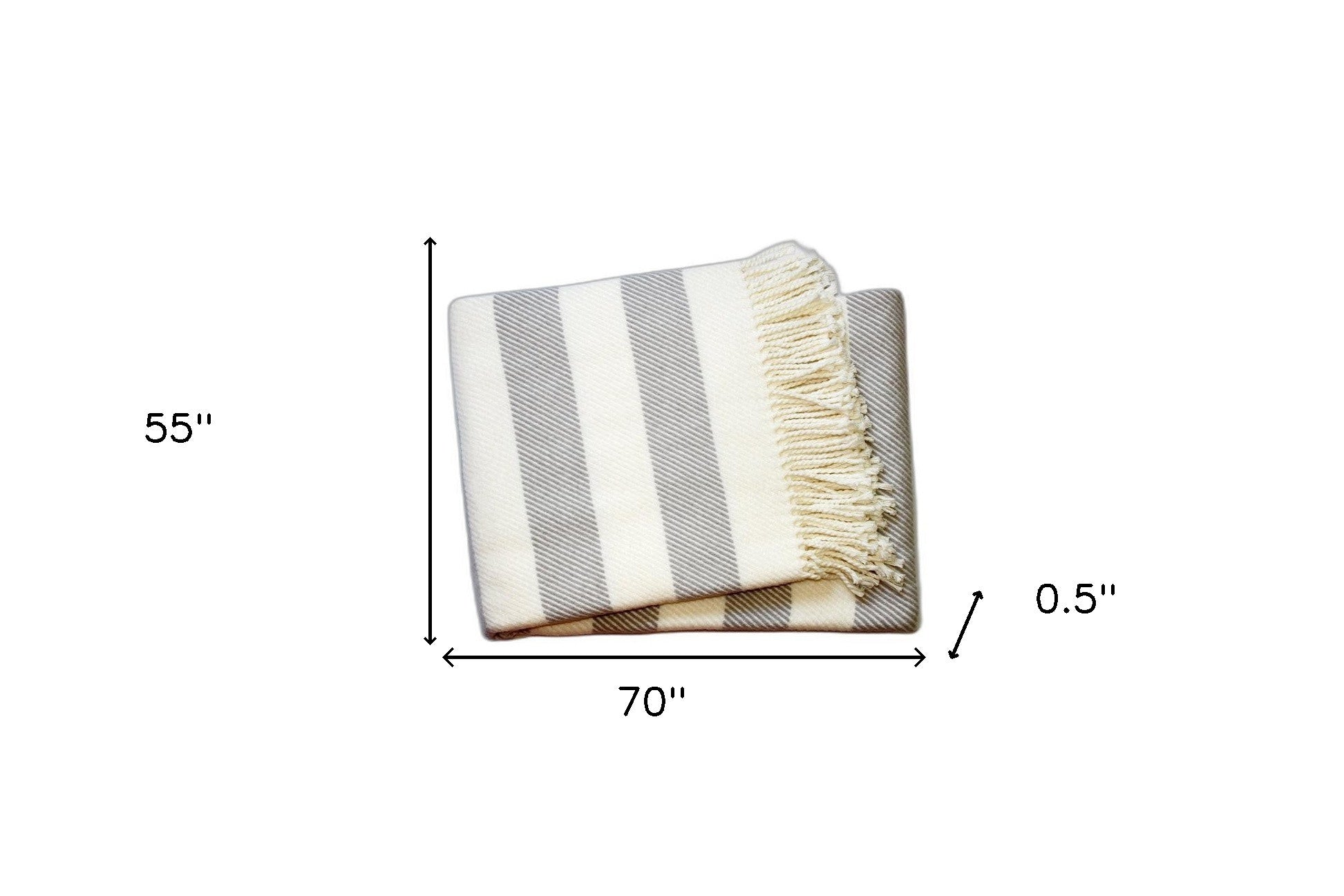 Cream and Gray Slanted Stripe Fringed Throw Blanket-Throws & Blankets-DECOROLALA
