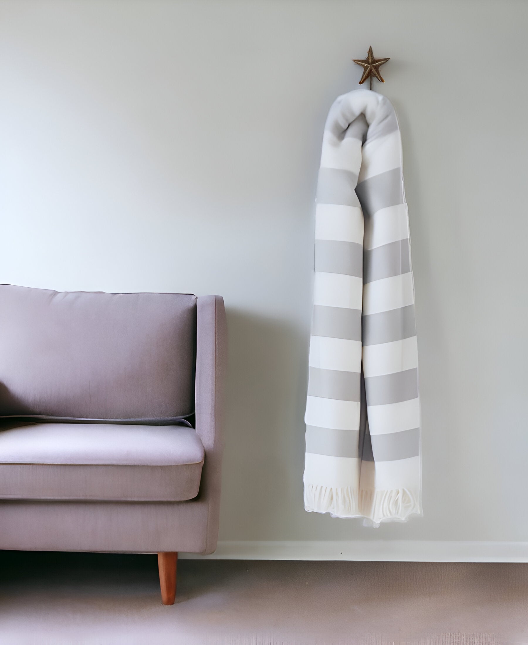 Cream and Gray Slanted Stripe Fringed Throw Blanket-Throws & Blankets-DECOROLALA