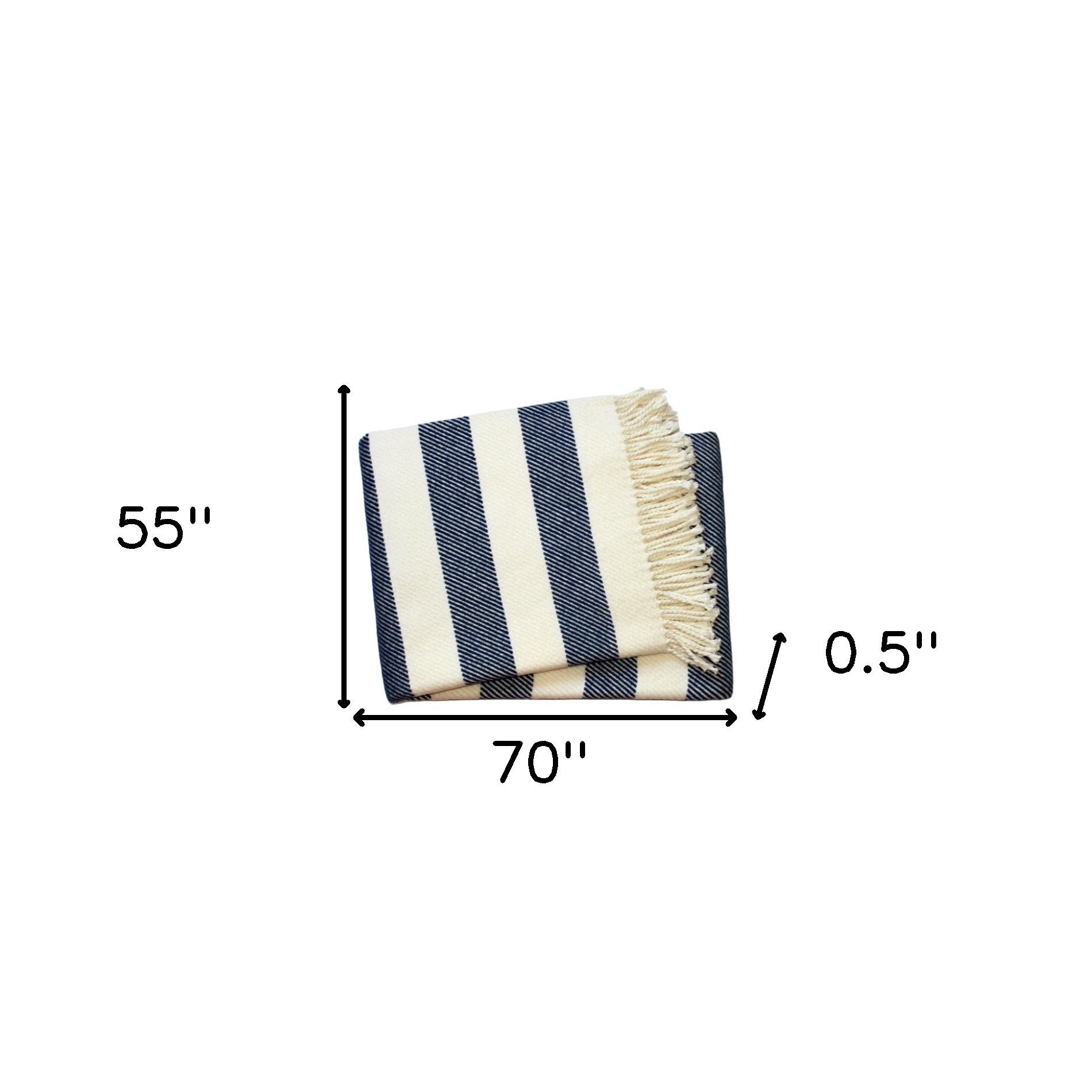 Cream and Navy Blue Slanted Stripe Fringed Throw Blanket-Throws & Blankets-DECOROLALA