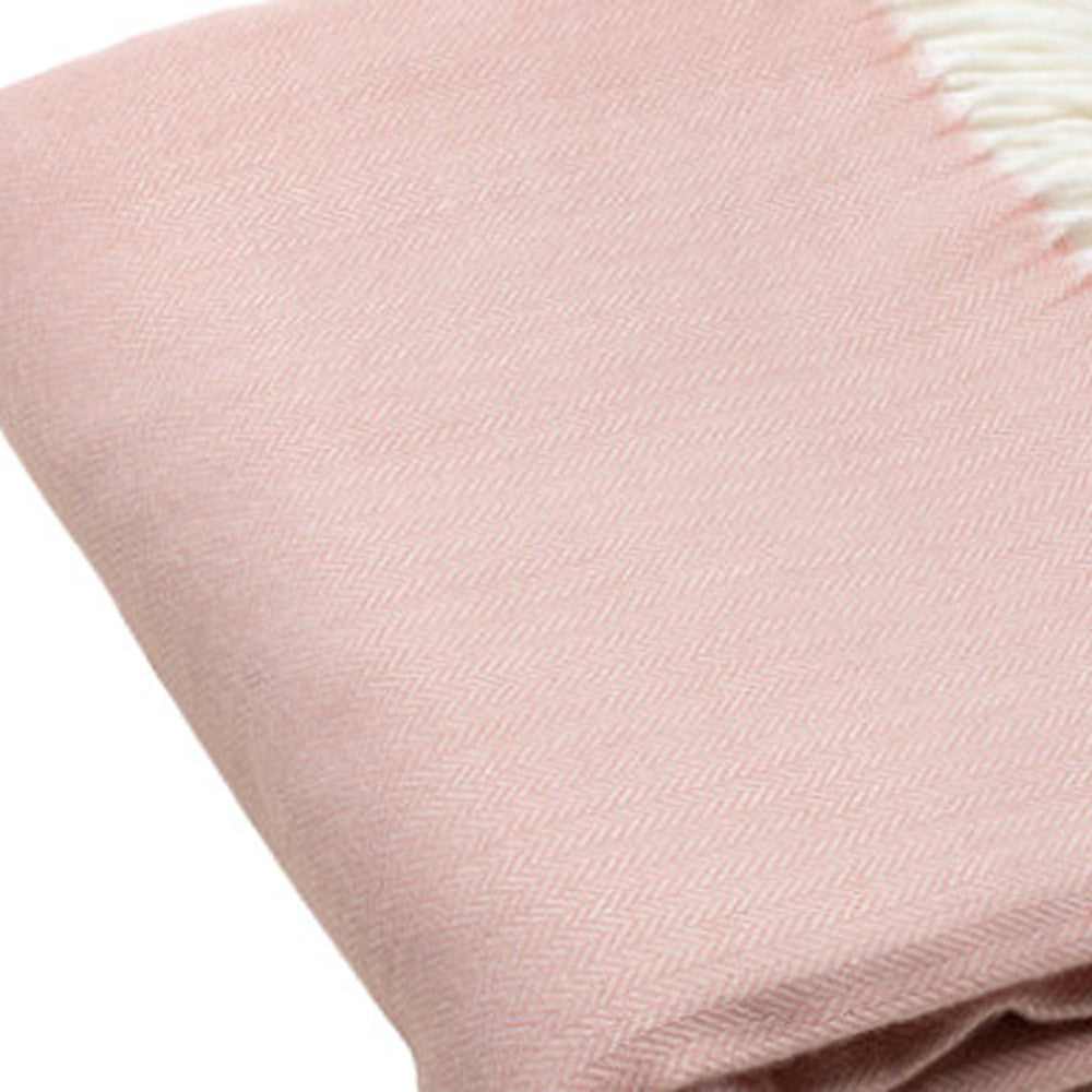 Pastel Pink Soft Acrylic Herringbone Throw Blanket-Throws & Blankets-DECOROLALA