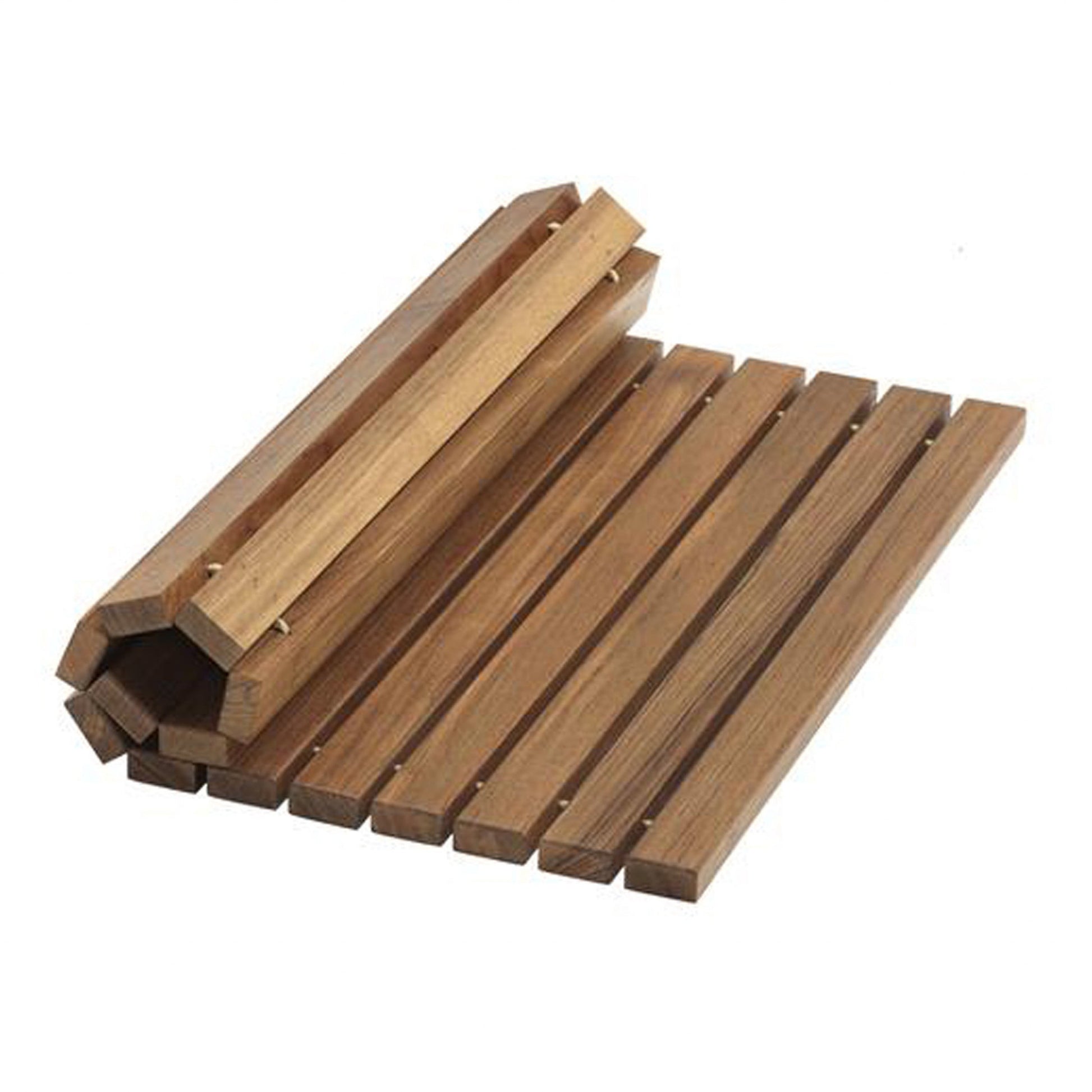 20" Brown Teak Wood Rolling Square Bath Mat-2