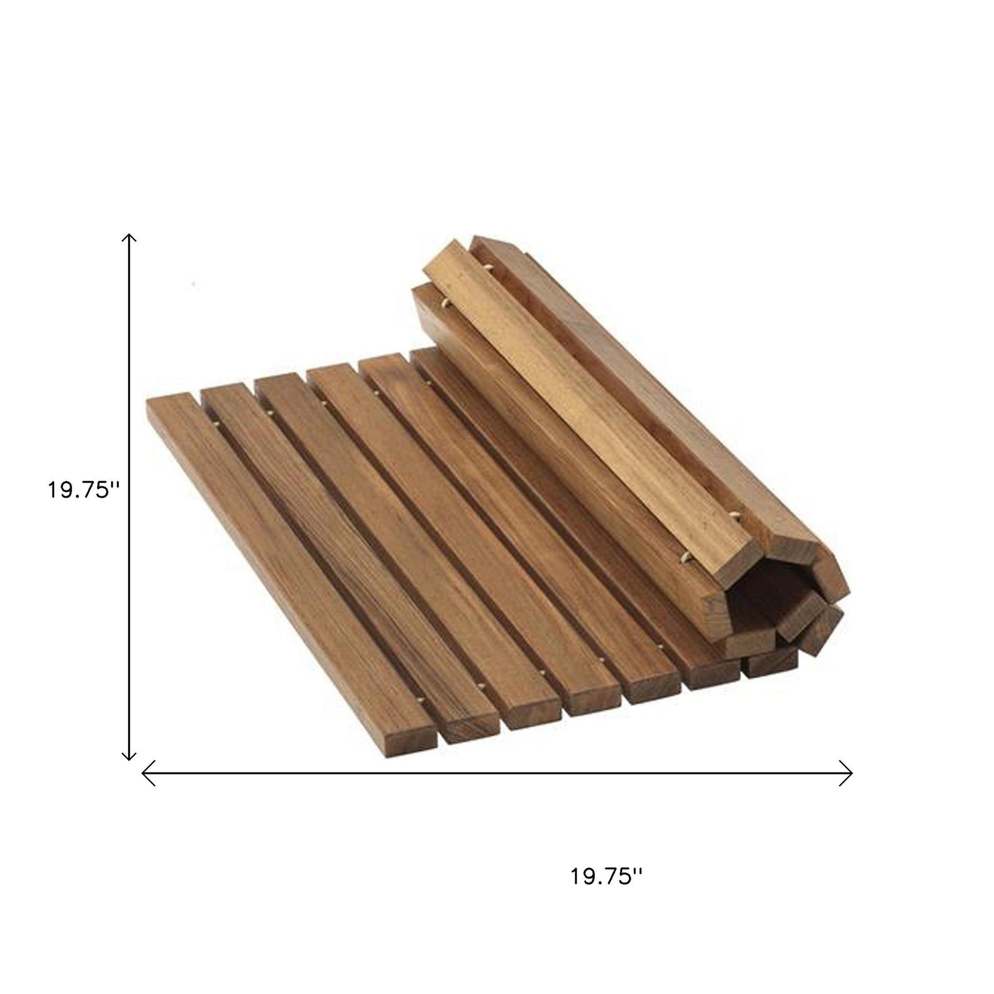 20" Brown Teak Wood Rolling Square Bath Mat-5