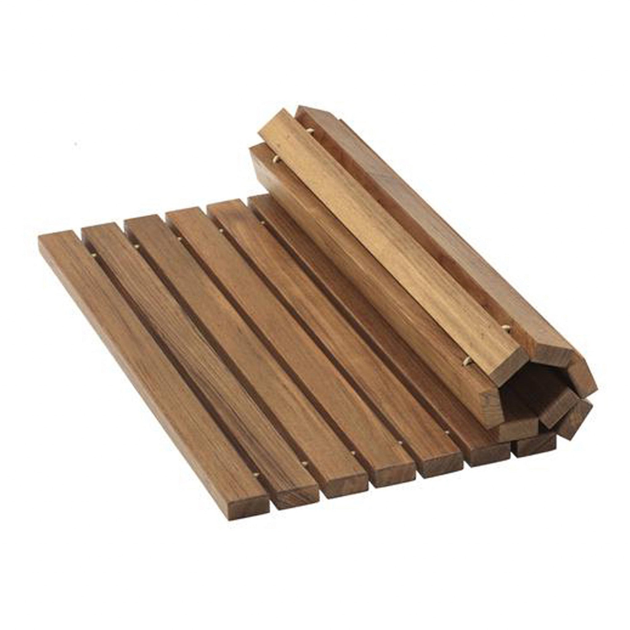 20" Brown Teak Wood Rolling Square Bath Mat-0