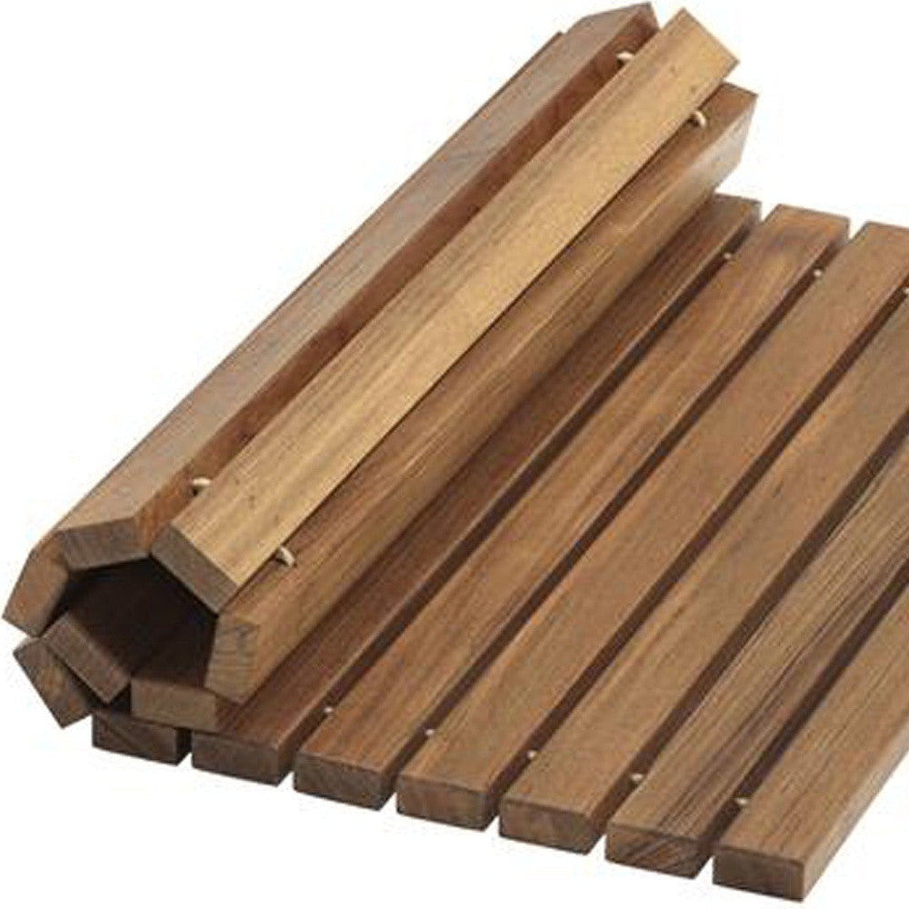 20" Brown Teak Wood Rolling Square Bath Mat-3