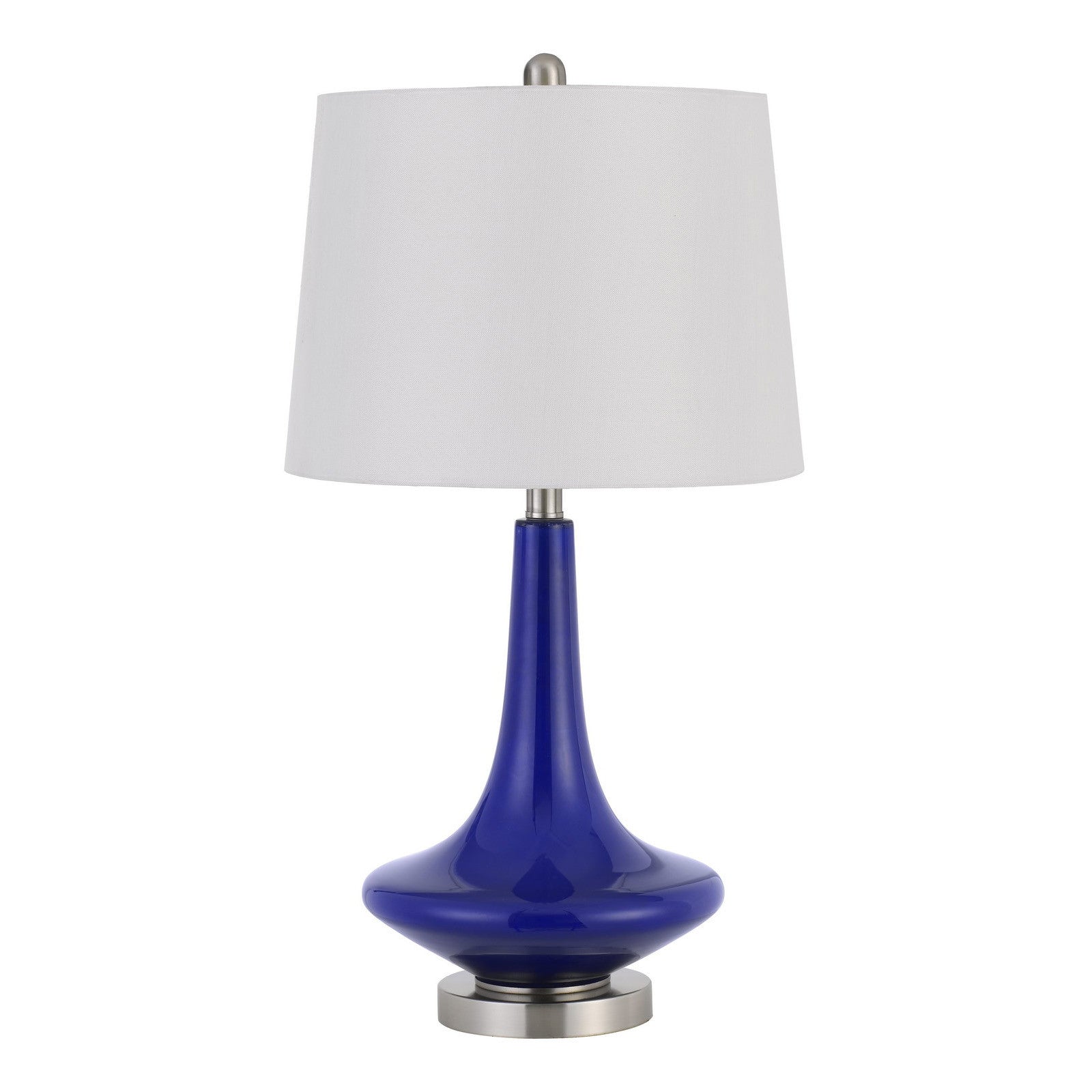 Set Of Two 26" Silver Metal Two Light Bedside Table Lamps With White Globe Shade-Table Lamps-DECOROLALA
