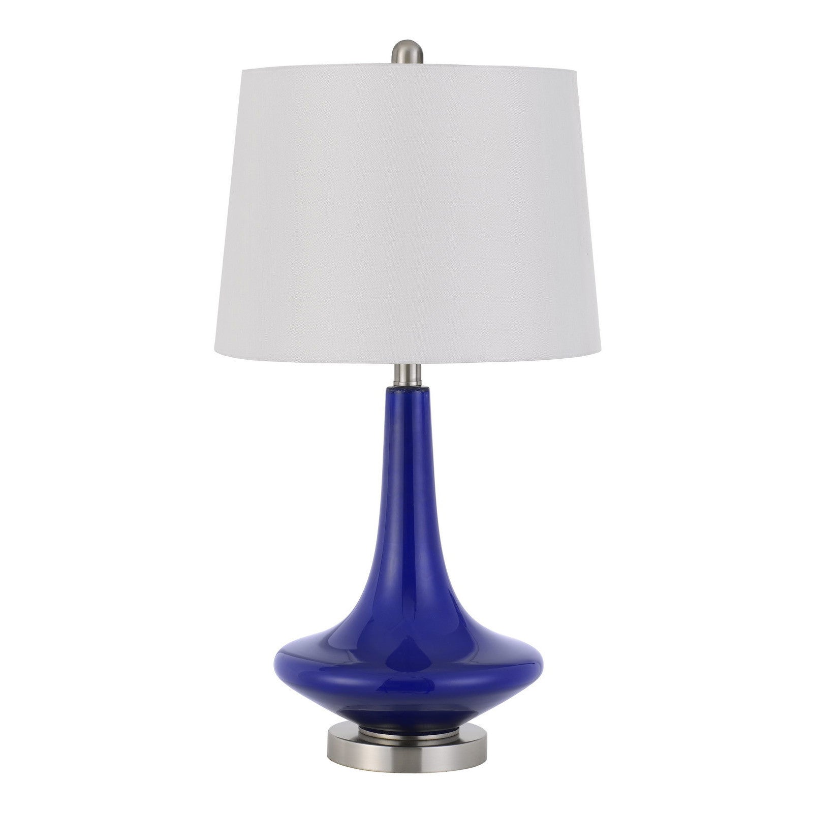 Set Of Two 26" Silver Metal Two Light Bedside Table Lamps With White Globe Shade-Table Lamps-DECOROLALA