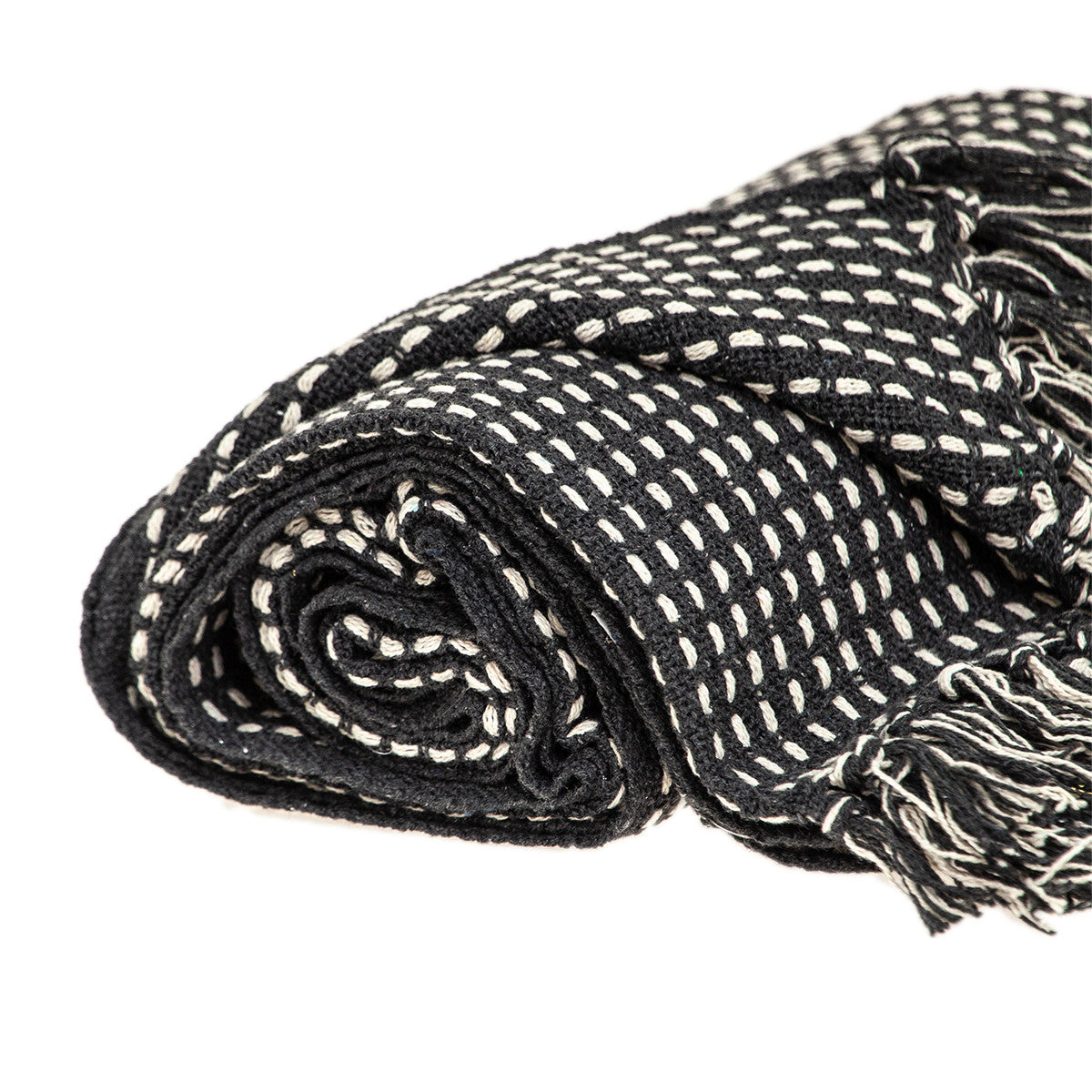 52" X 67" Black and White Woven Cotton Striped Throw Blanket with Tassels-Throws & Blankets-DECOROLALA