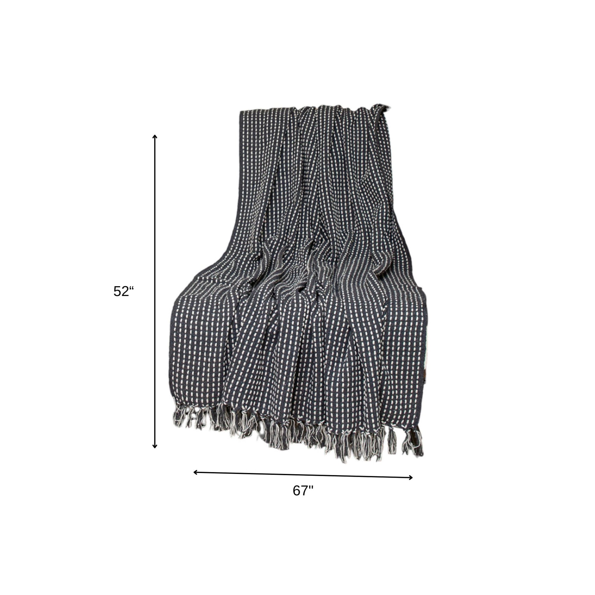 52" X 67" Black and White Woven Cotton Striped Throw Blanket with Tassels-Throws & Blankets-DECOROLALA