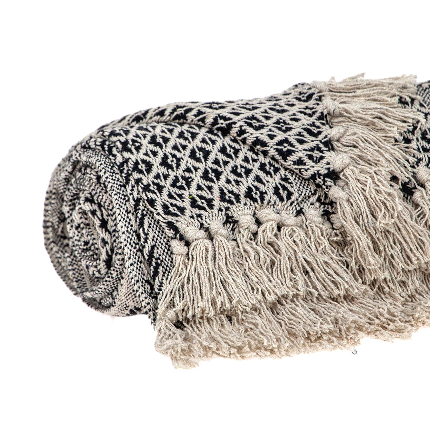 52" X 67" Beige and Black Quilted Cotton Abstract Throw Blanket-Throws & Blankets-DECOROLALA