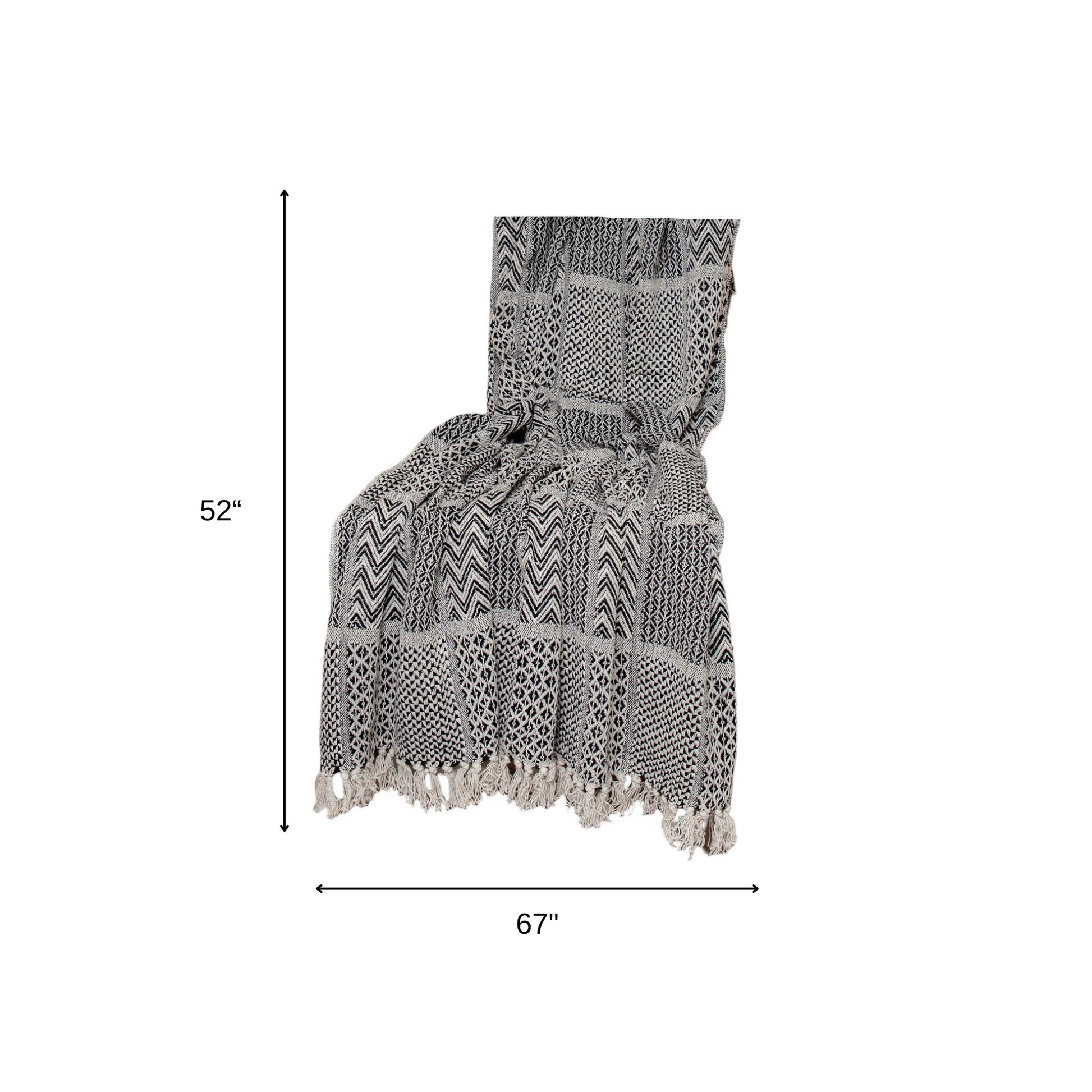 52" X 67" Beige and Black Quilted Cotton Abstract Throw Blanket-Throws & Blankets-DECOROLALA