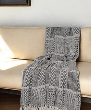 52" X 67" Beige and Black Quilted Cotton Abstract Throw Blanket-Throws & Blankets-DECOROLALA