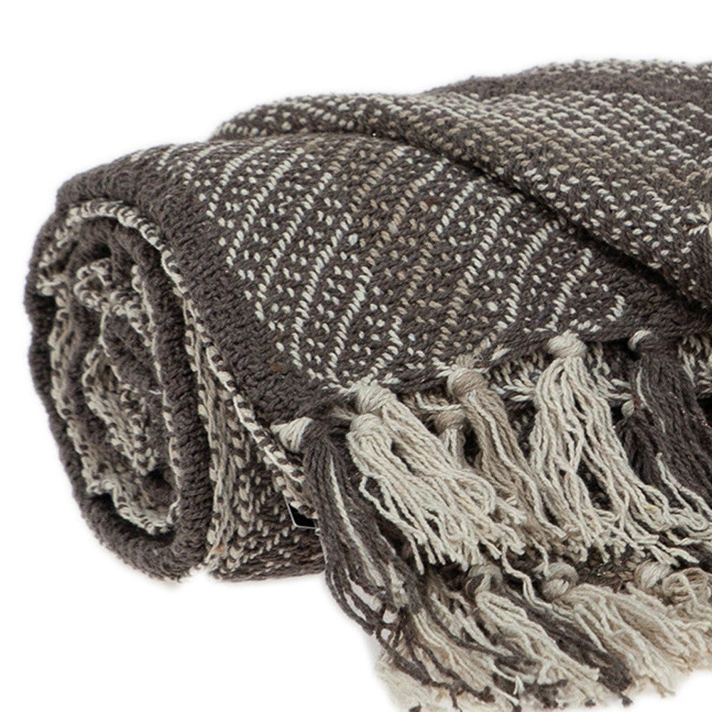Brown and Taupe Striped Woven Handloom Throw-Throws & Blankets-DECOROLALA