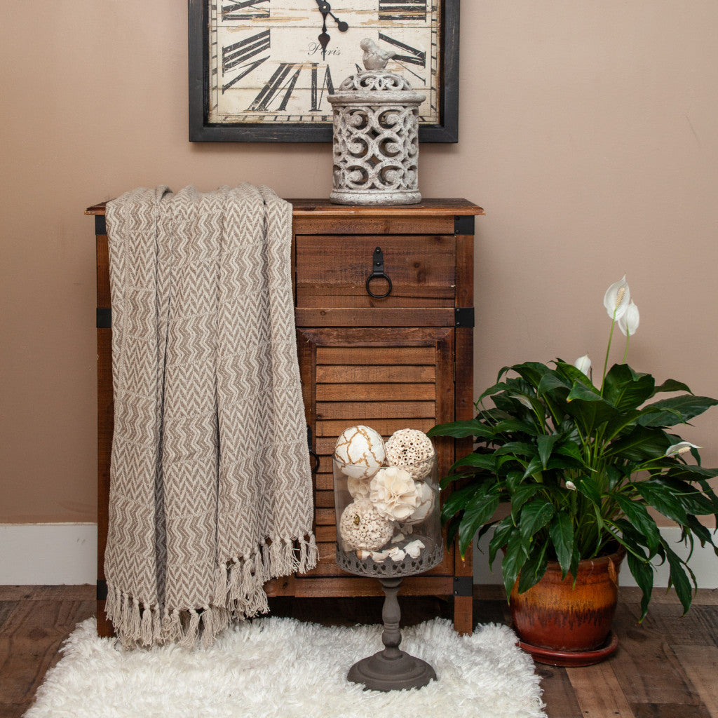Multi Beige Herringbone Woven Handloom Throw-Throws & Blankets-DECOROLALA