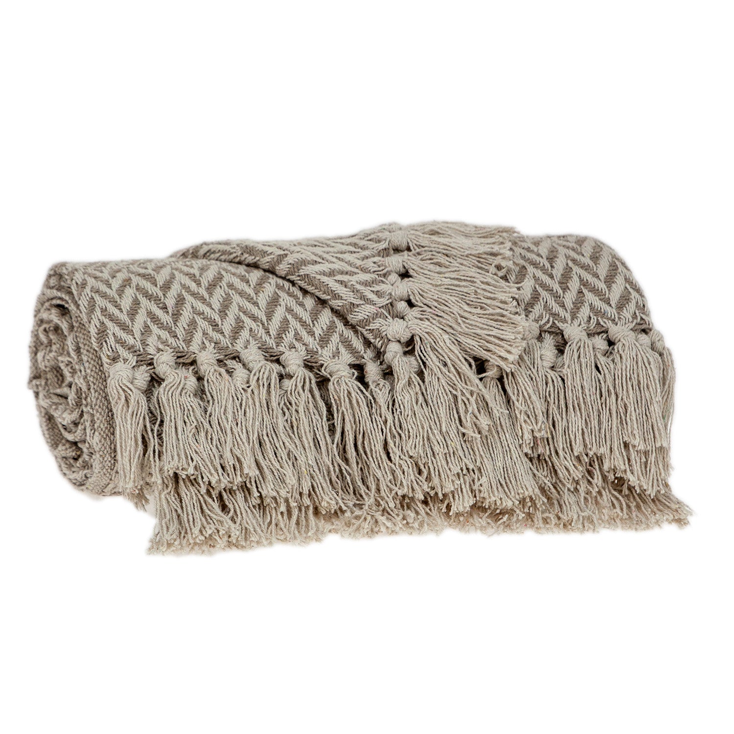 Multi Beige Herringbone Woven Handloom Throw-Throws & Blankets-DECOROLALA