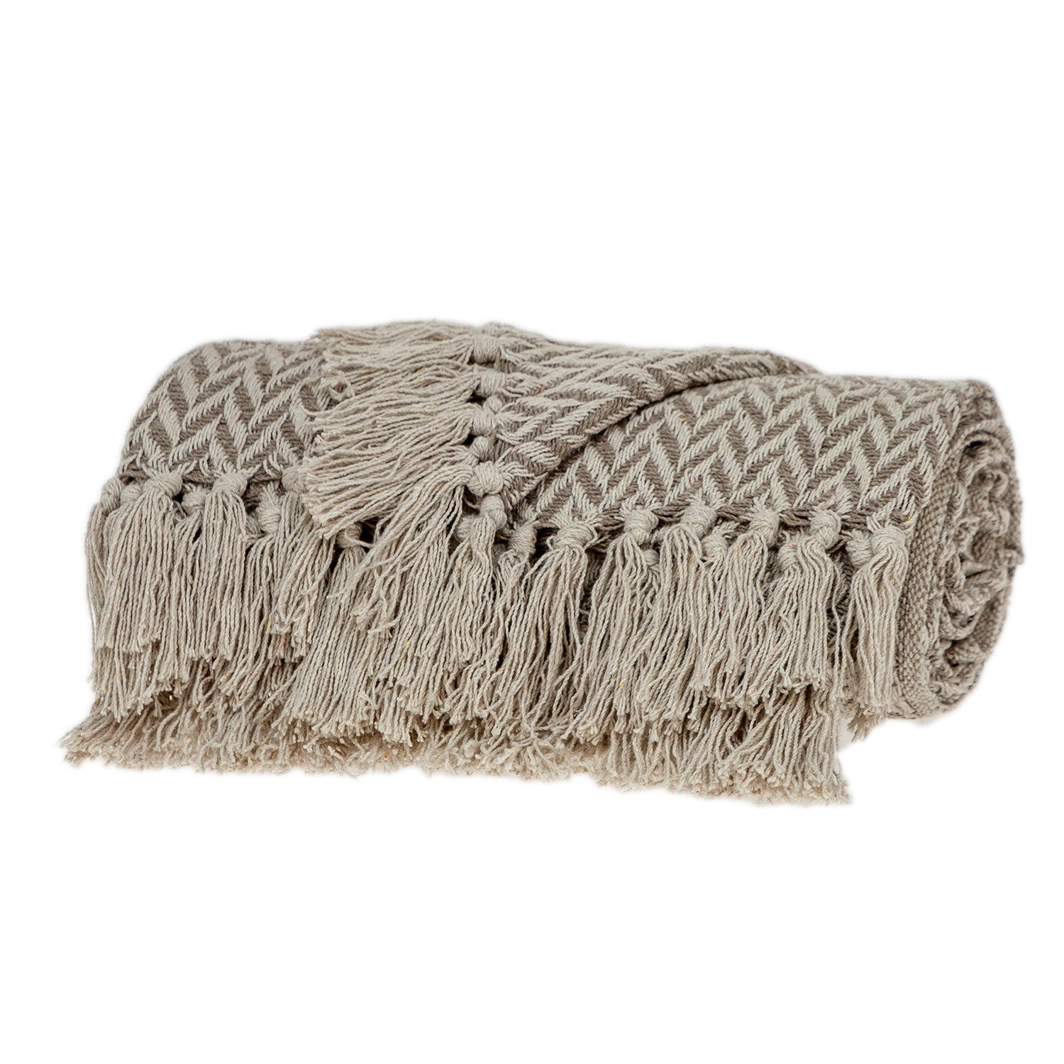 Multi Beige Herringbone Woven Handloom Throw-Throws & Blankets-DECOROLALA