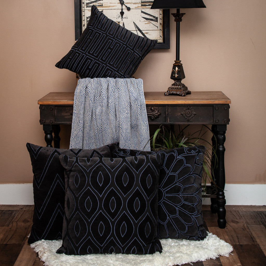 Blue and Beige Woven Handloom Throw with Tassels-Throws & Blankets-DECOROLALA