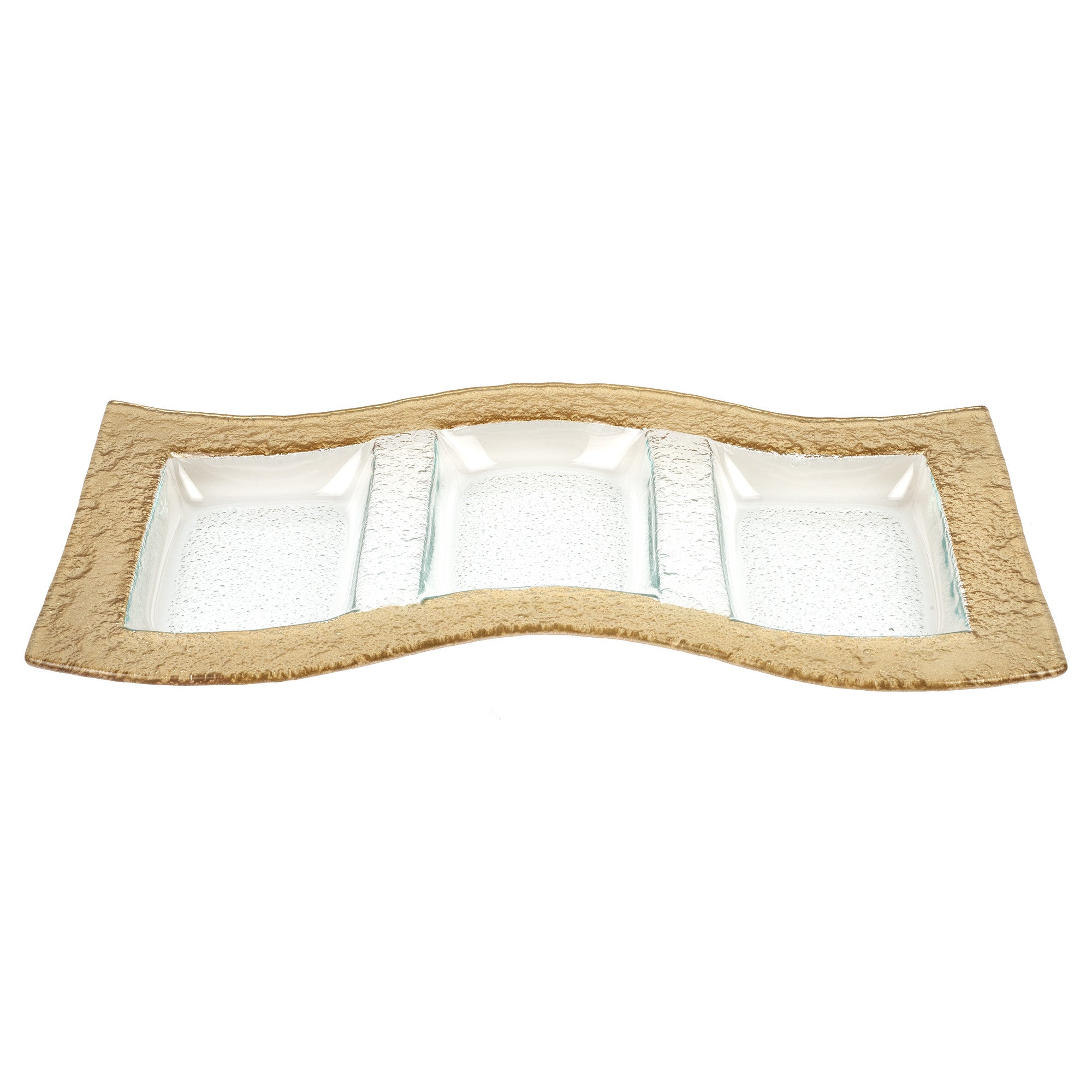 17" Clear And Gold Rectangular Glass Handmade Divided Serving Dish-Dinnerware-DECOROLALA