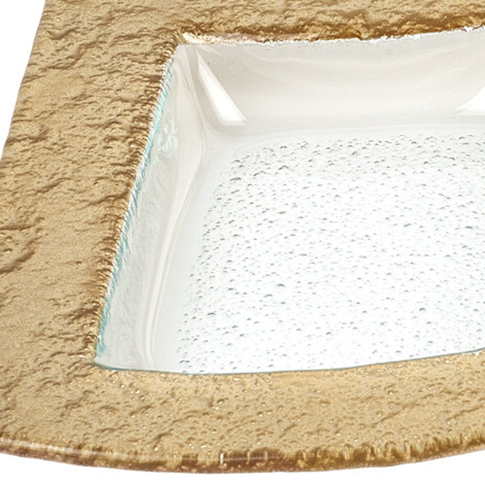 17" Clear And Gold Rectangular Glass Handmade Divided Serving Dish-Dinnerware-DECOROLALA