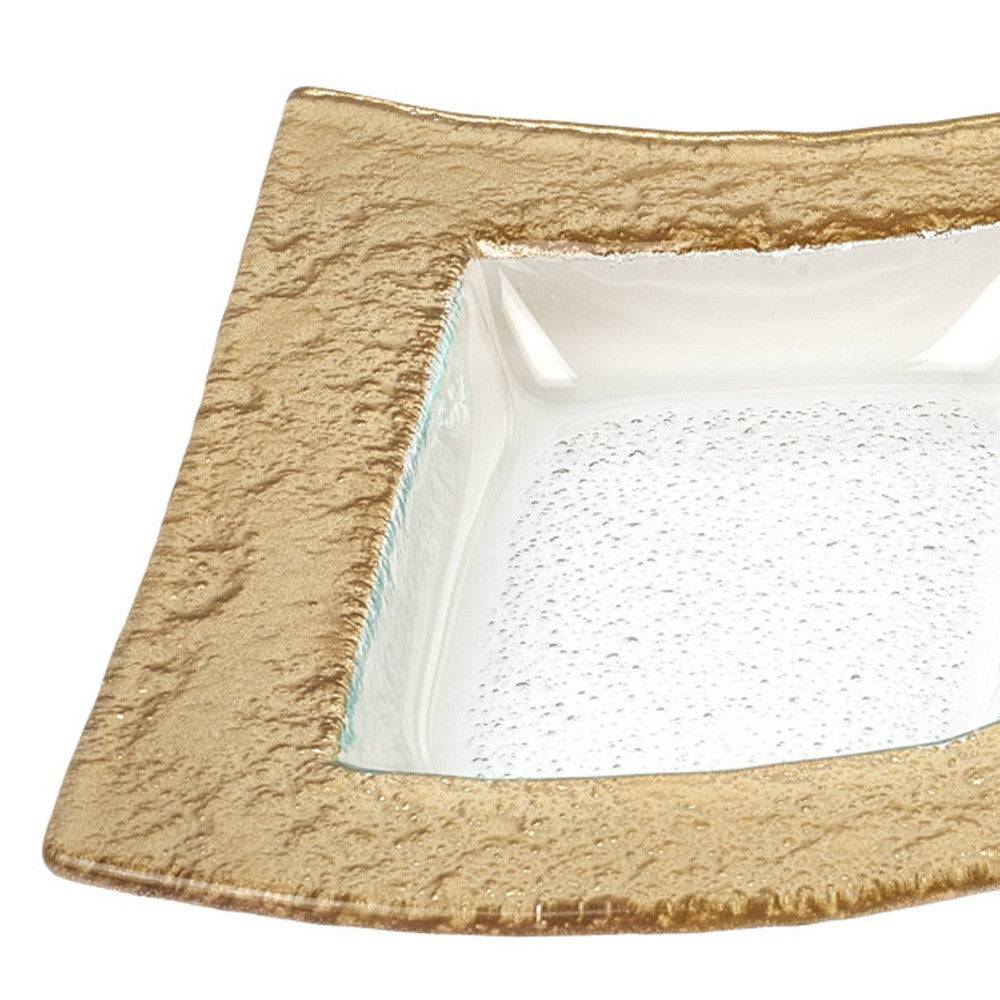 17" Clear And Gold Rectangular Glass Handmade Divided Serving Dish-Dinnerware-DECOROLALA