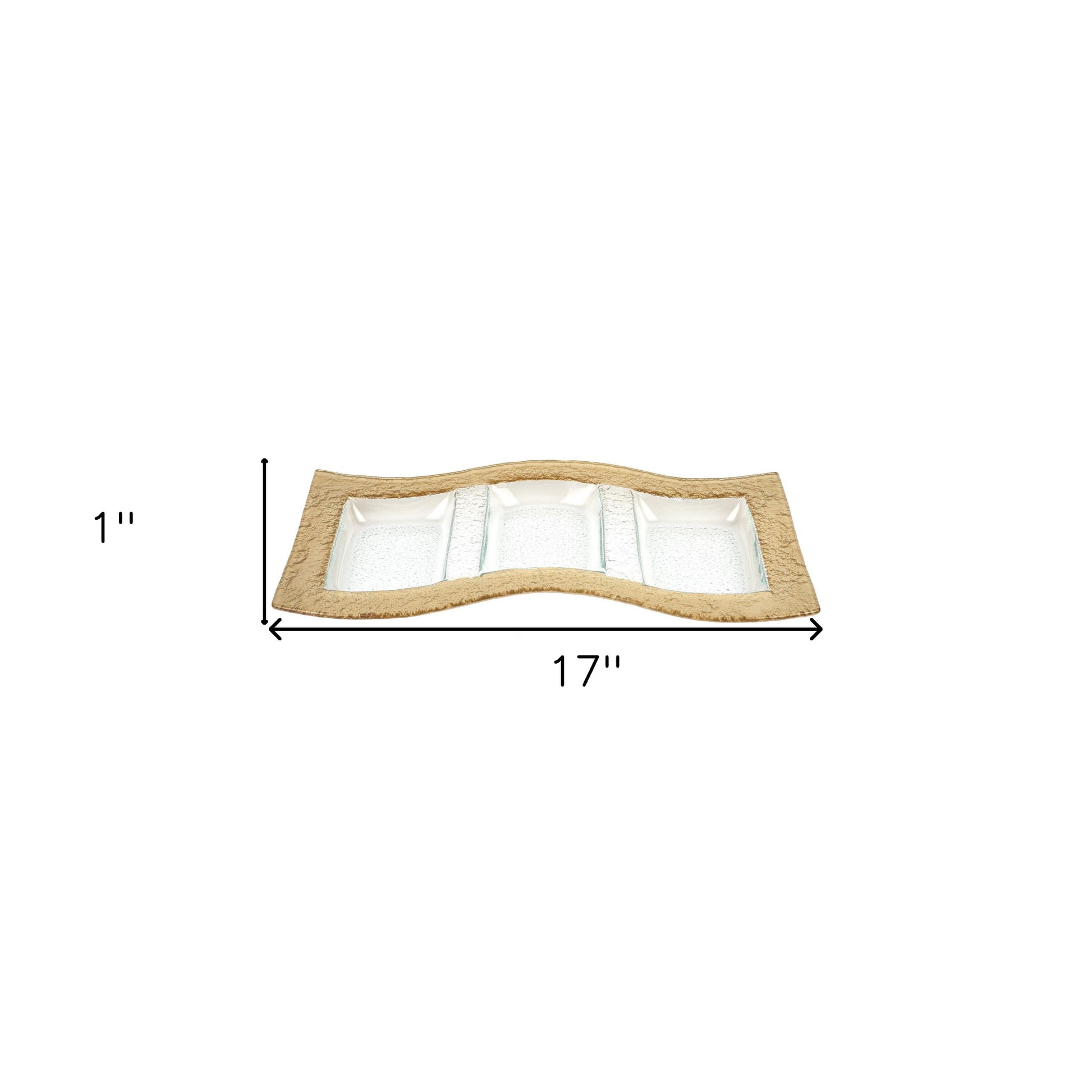17" Clear And Gold Rectangular Glass Handmade Divided Serving Dish-Dinnerware-DECOROLALA
