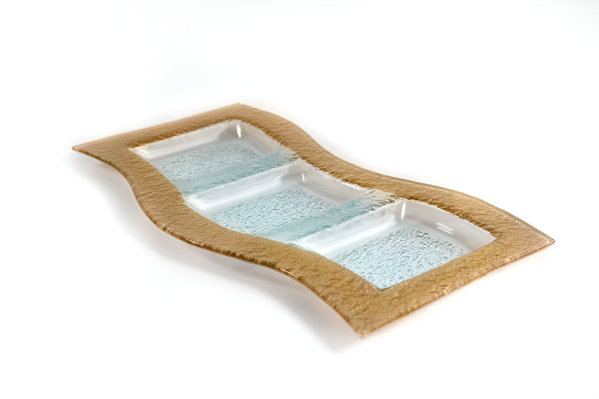 17" Clear And Gold Rectangular Glass Handmade Divided Serving Dish-Dinnerware-DECOROLALA