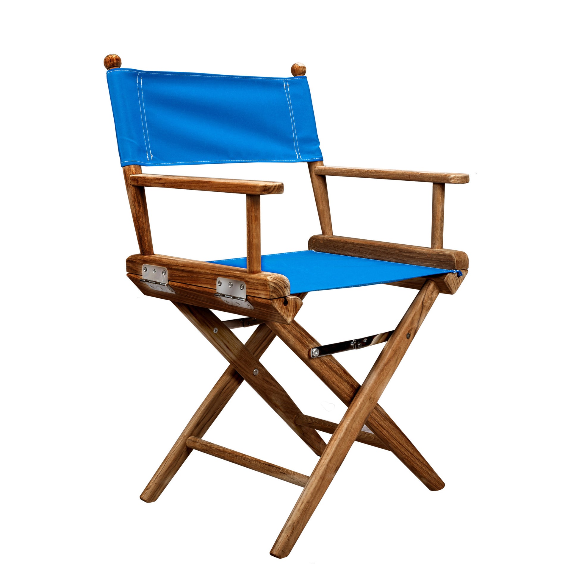 23" Blue and Natural Wood Solid Wood Indoor Outdoor Director Chair-Outdoor Chairs-DECOROLALA