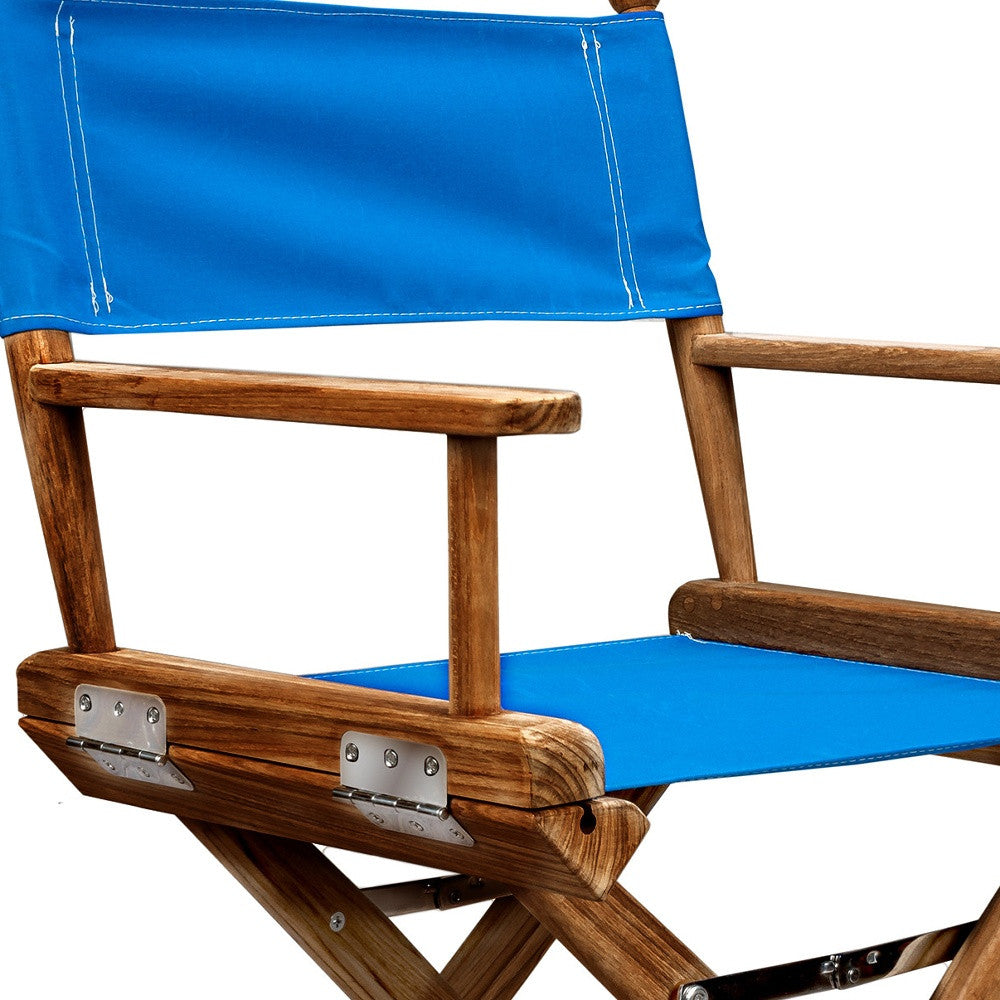 23" Blue and Natural Wood Solid Wood Indoor Outdoor Director Chair-Outdoor Chairs-DECOROLALA