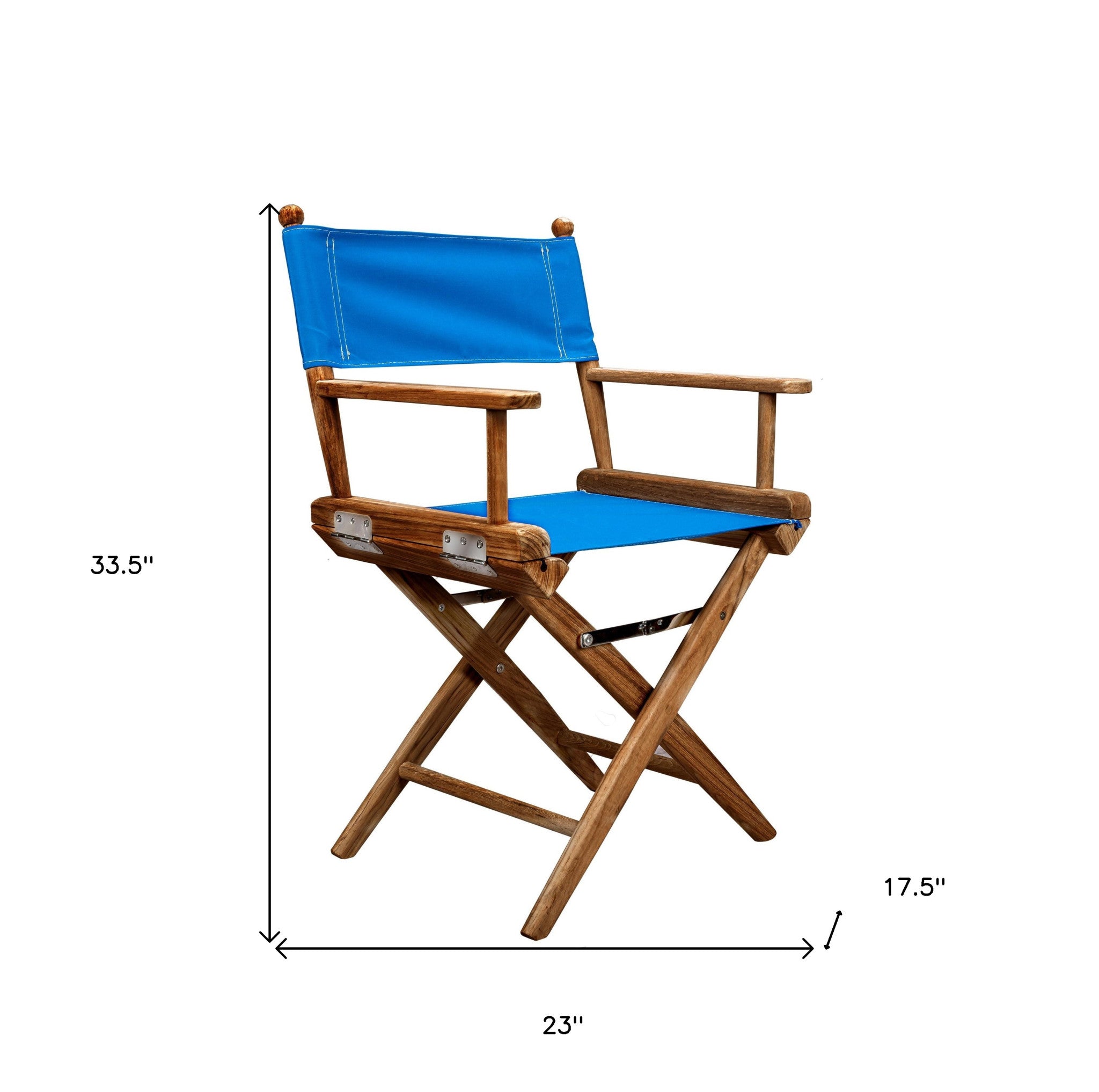 23" Blue and Natural Wood Solid Wood Indoor Outdoor Director Chair-Outdoor Chairs-DECOROLALA