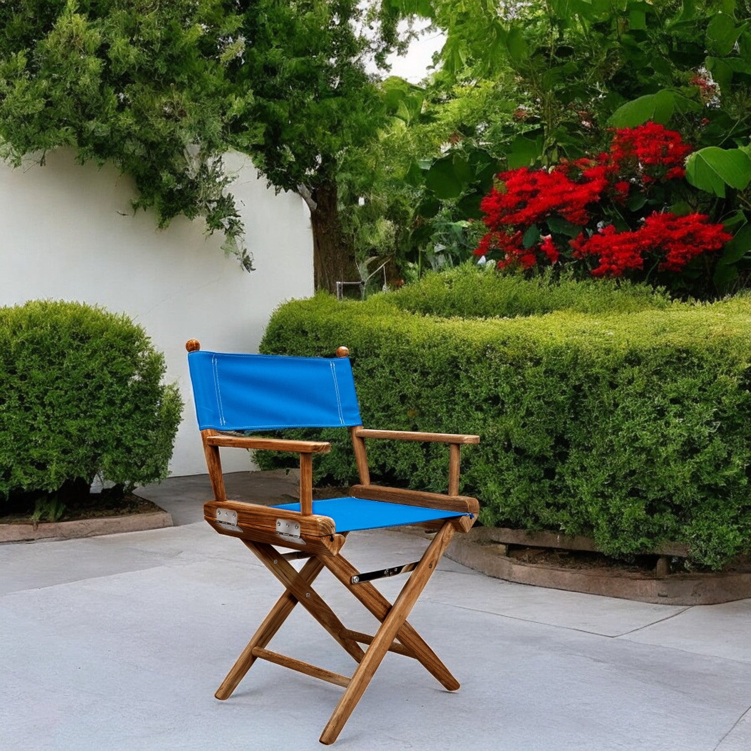 23" Blue and Natural Wood Solid Wood Indoor Outdoor Director Chair-Outdoor Chairs-DECOROLALA