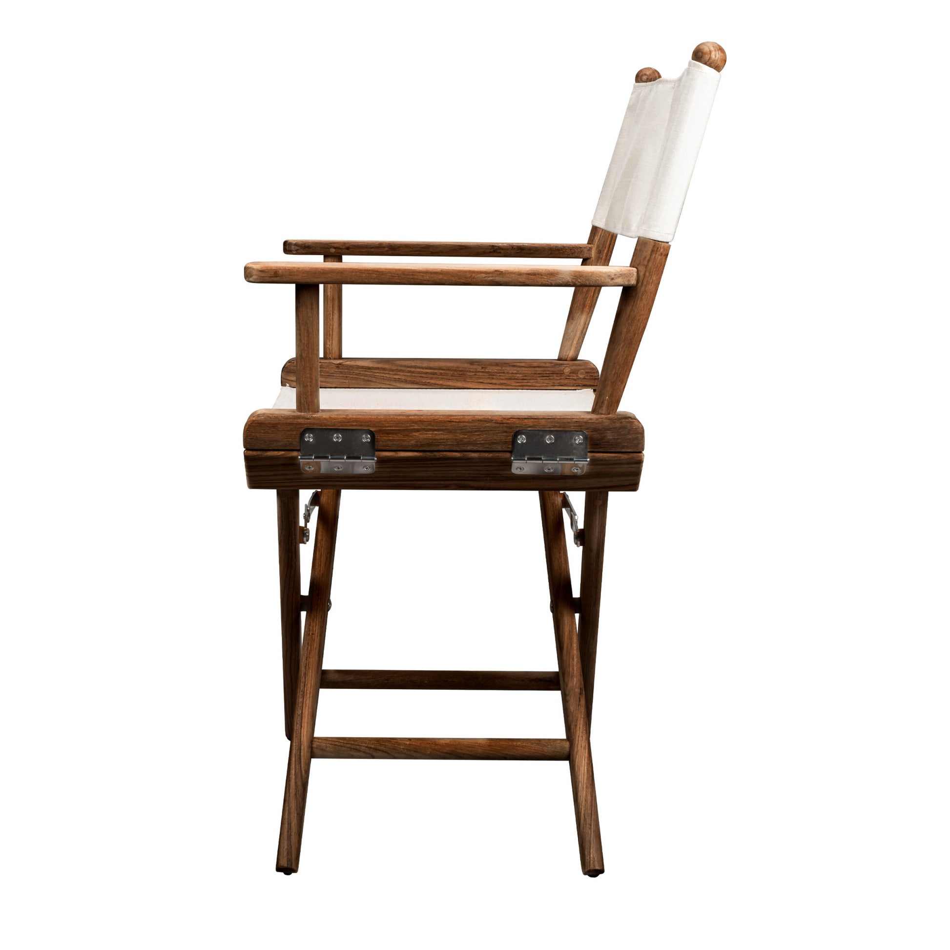 23" Brown and Ivory and Natural Wood Solid Wood Indoor Outdoor Director Chair-Outdoor Chairs-DECOROLALA