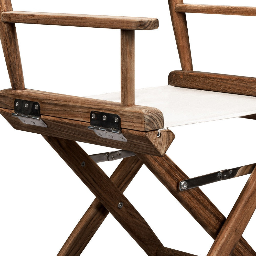 23" Brown and Ivory and Natural Wood Solid Wood Indoor Outdoor Director Chair-Outdoor Chairs-DECOROLALA