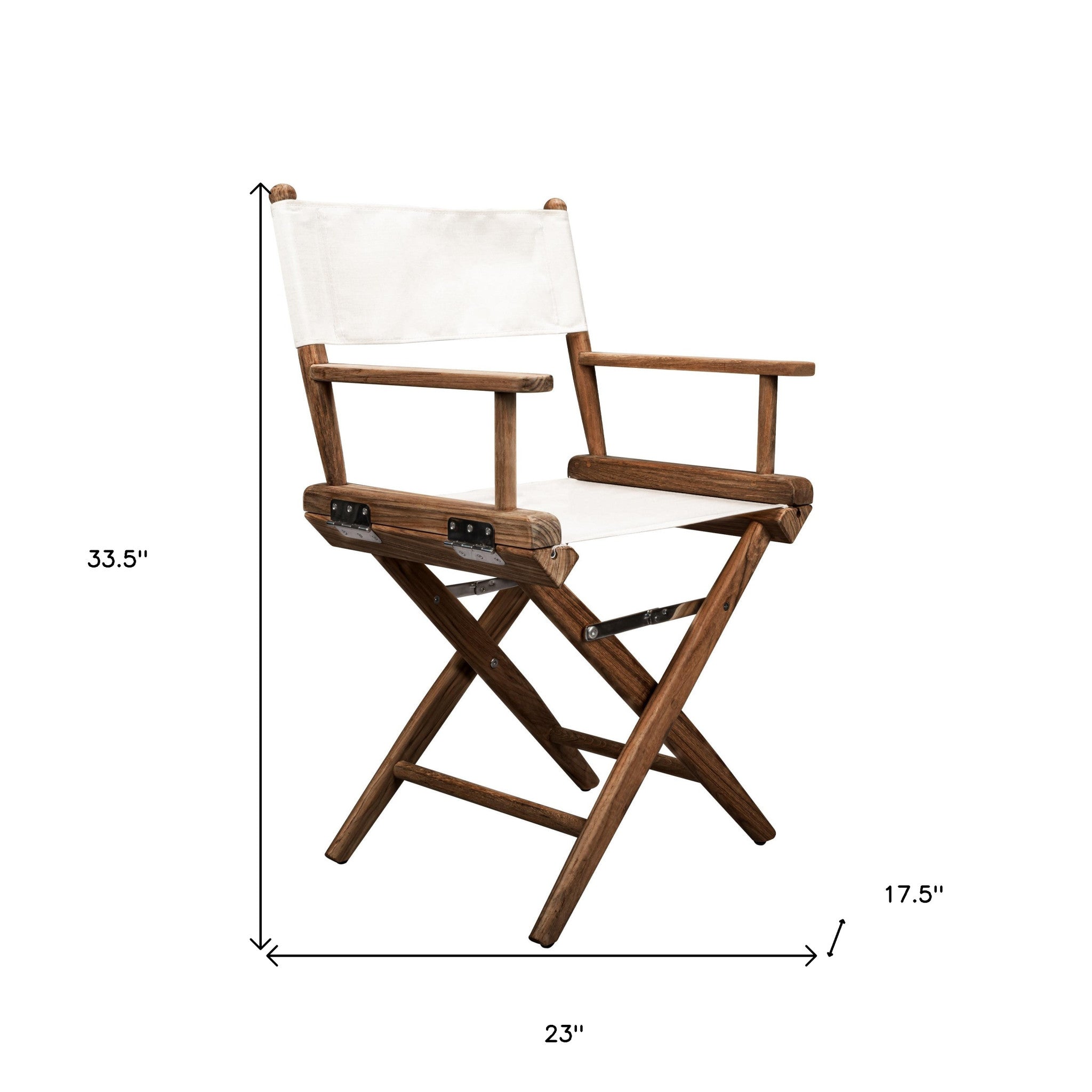 23" Brown and Ivory and Natural Wood Solid Wood Indoor Outdoor Director Chair-Outdoor Chairs-DECOROLALA